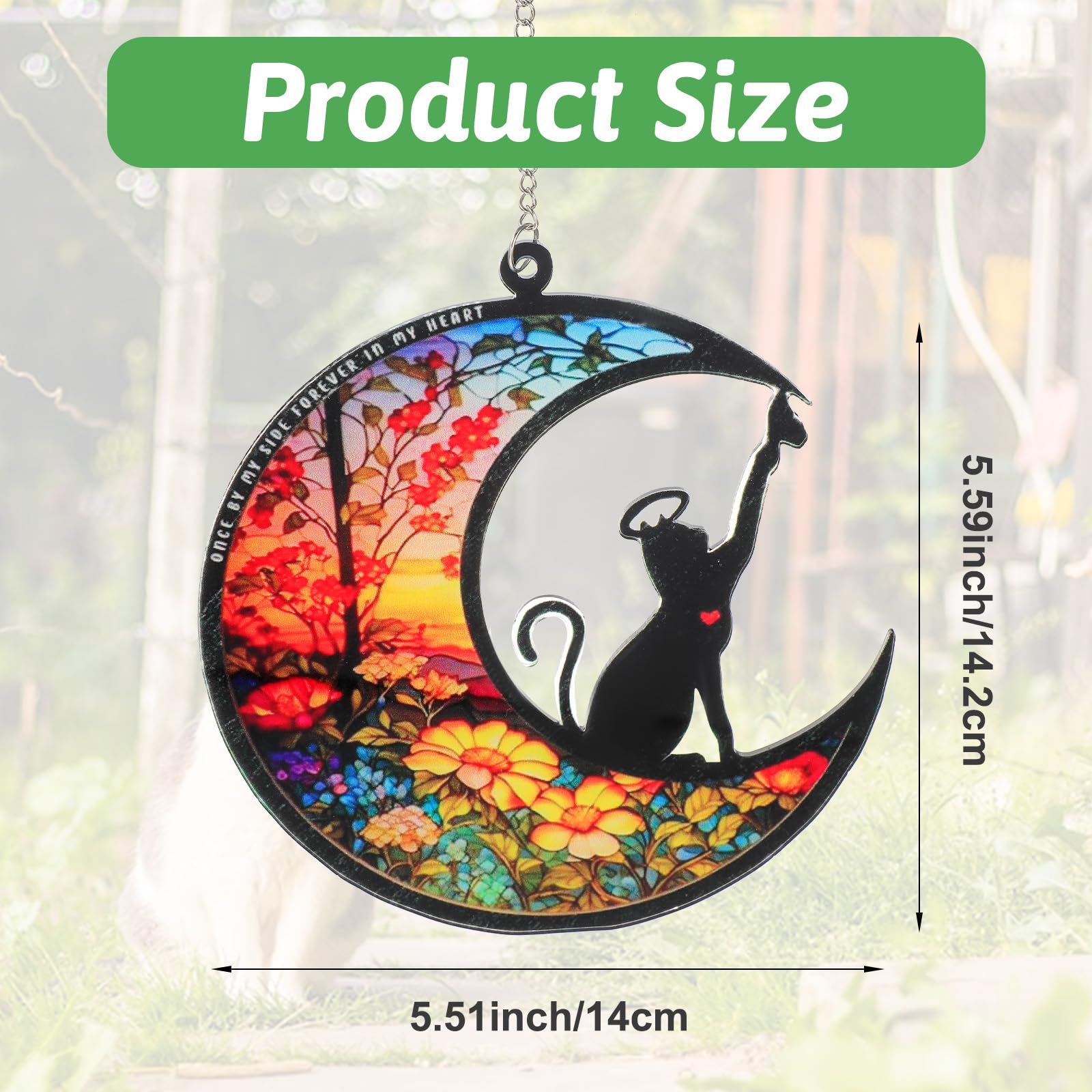 YUXIANLB Personalized Cat Memorial Gifts for Loss of Cats Custom Sympathy Suncatcher with Name Date Pet Remembrance Gift for Cat Lovers Moon Hanging Ornament for Window Christmas Decor Pet Keepsake - Image 2