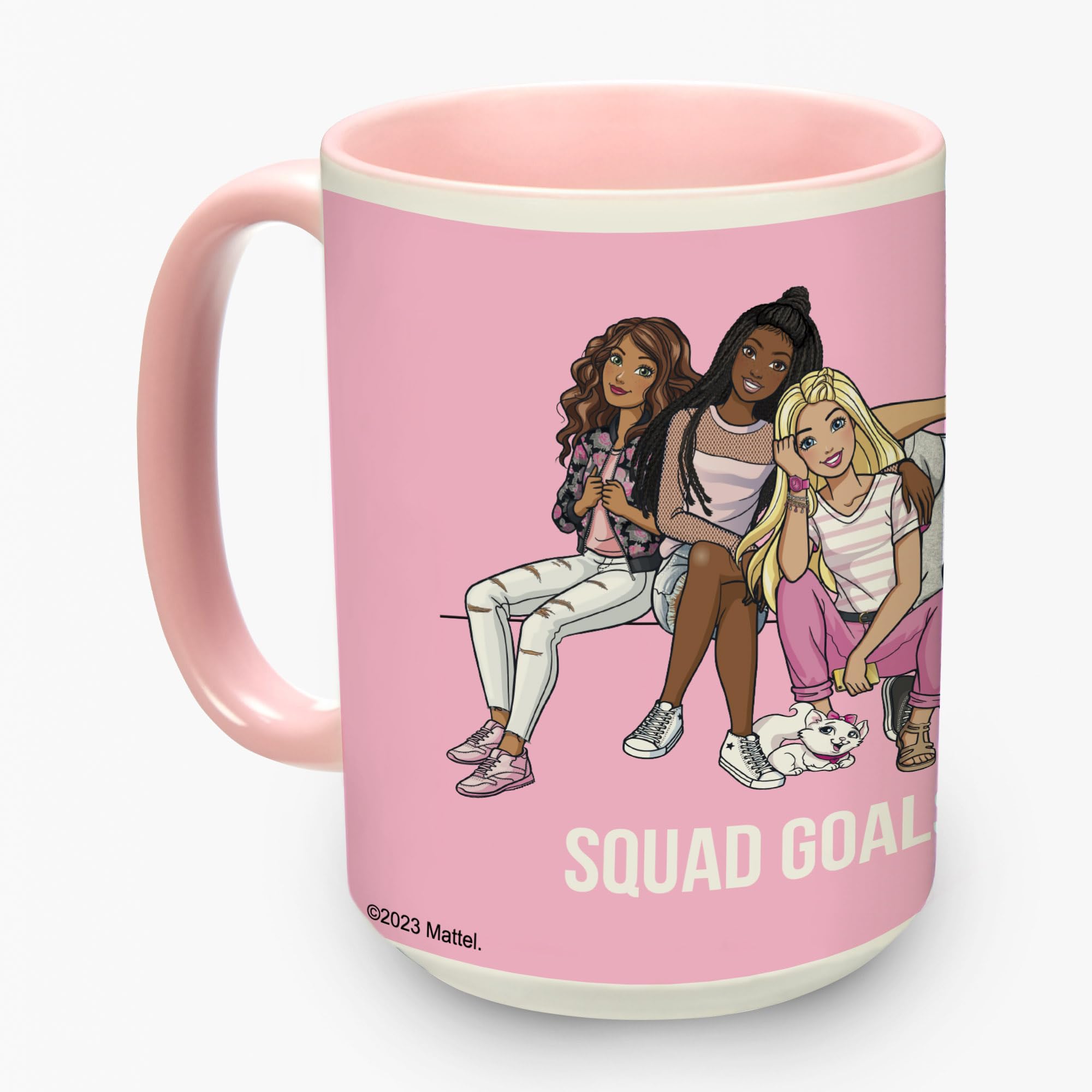 Licensed Barbie Coffee Mug 15 Ounces - Squad Goals - Custom Mug, Make it Your Own Upload Your Photo (Pink)