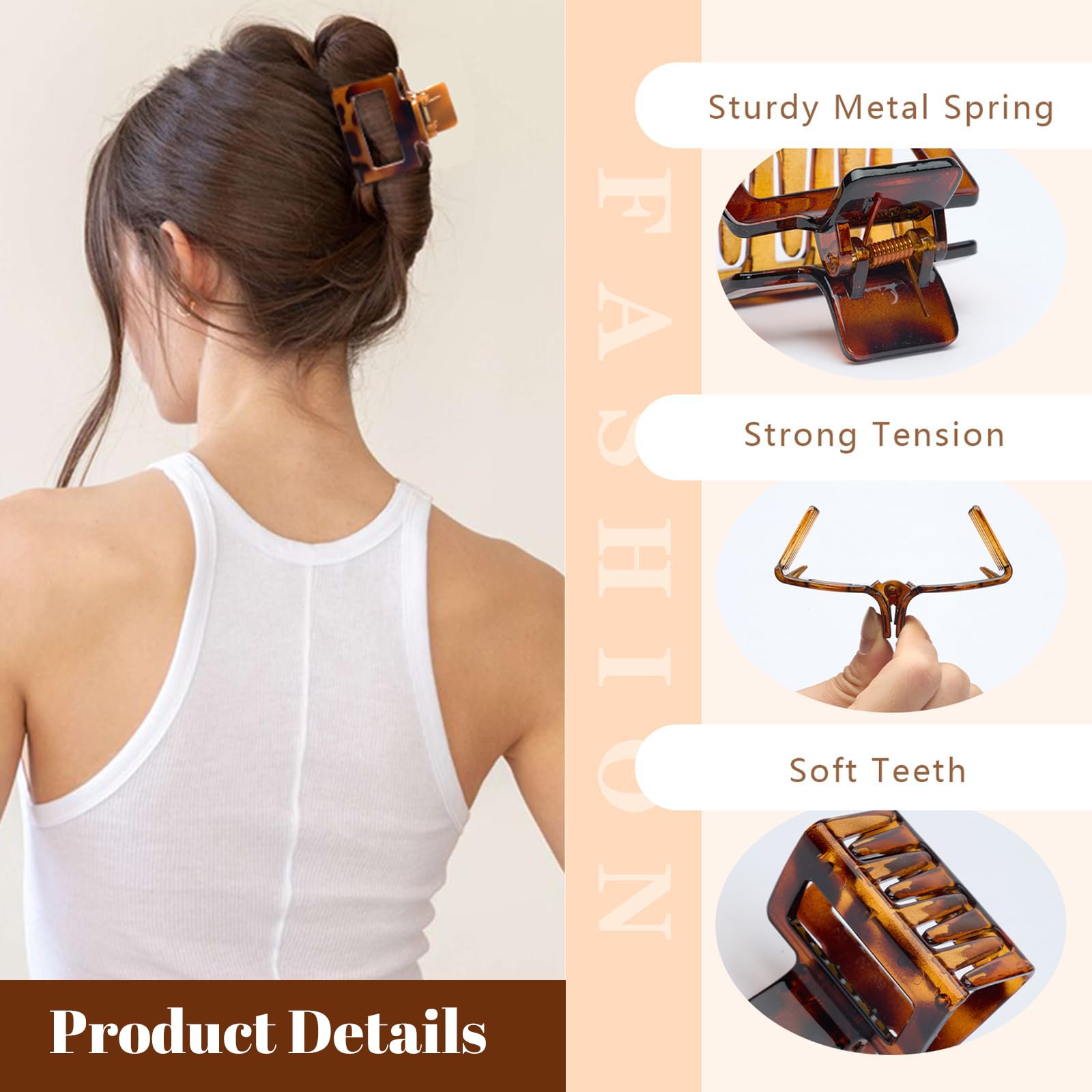 CharmBurst 6 Piece Rectangular Hair Clips, Medium-Size Clips Barrettes, Tortoiseshell Kawara Clips Barrettes - Image 3