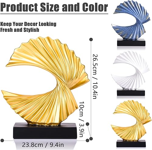 Miniatura 2 de Escultura de ola dorada, decoración moderna de olas del océano para decoración del hogar, decoración del hogar, decoración de estantes, decoración