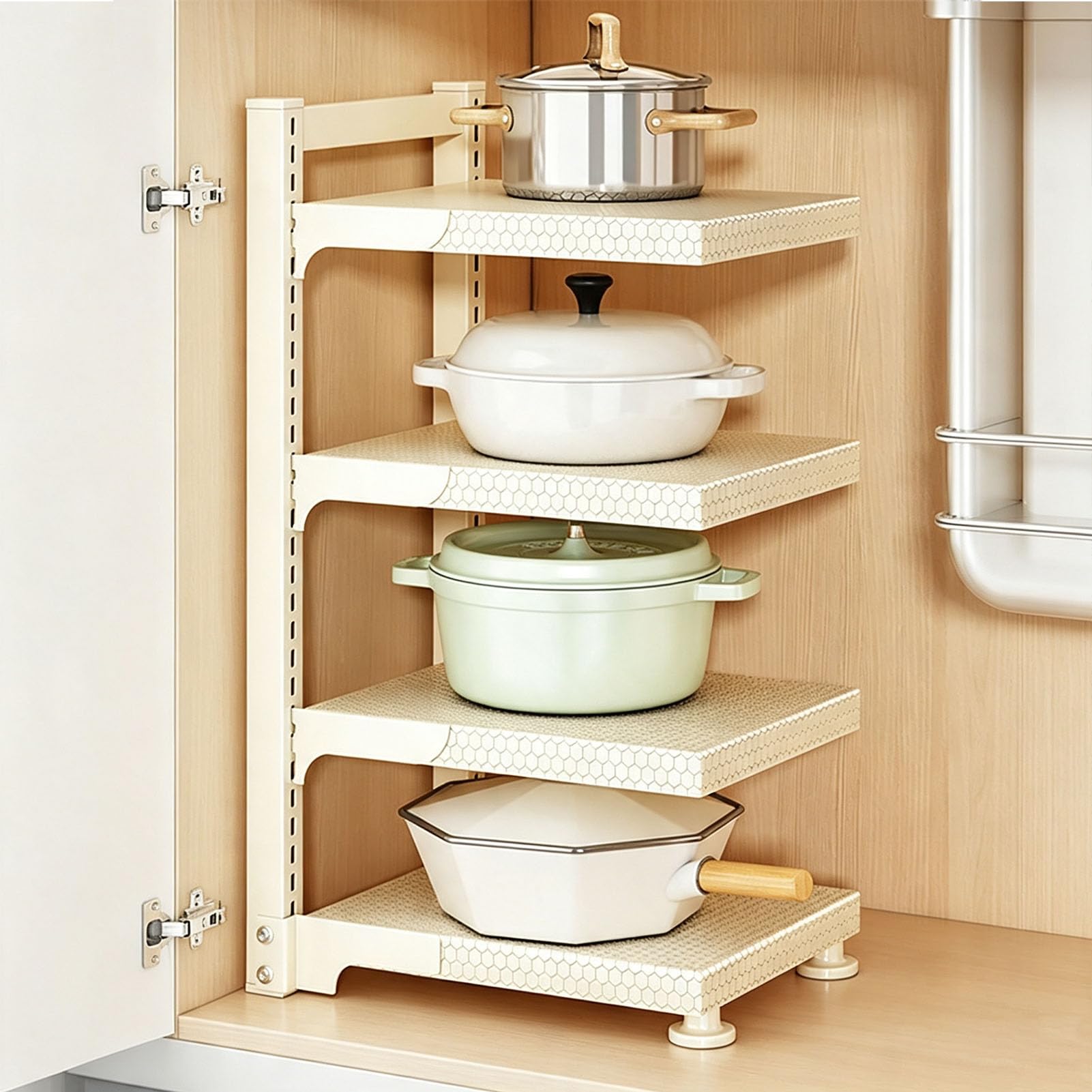 Organizzatore Riponibile Regolabile per Pentole | Portapentole Verticale, Organizzatore Multistrato Mensola Salvaspazio per Tutte le Pentole per Uso Domestico