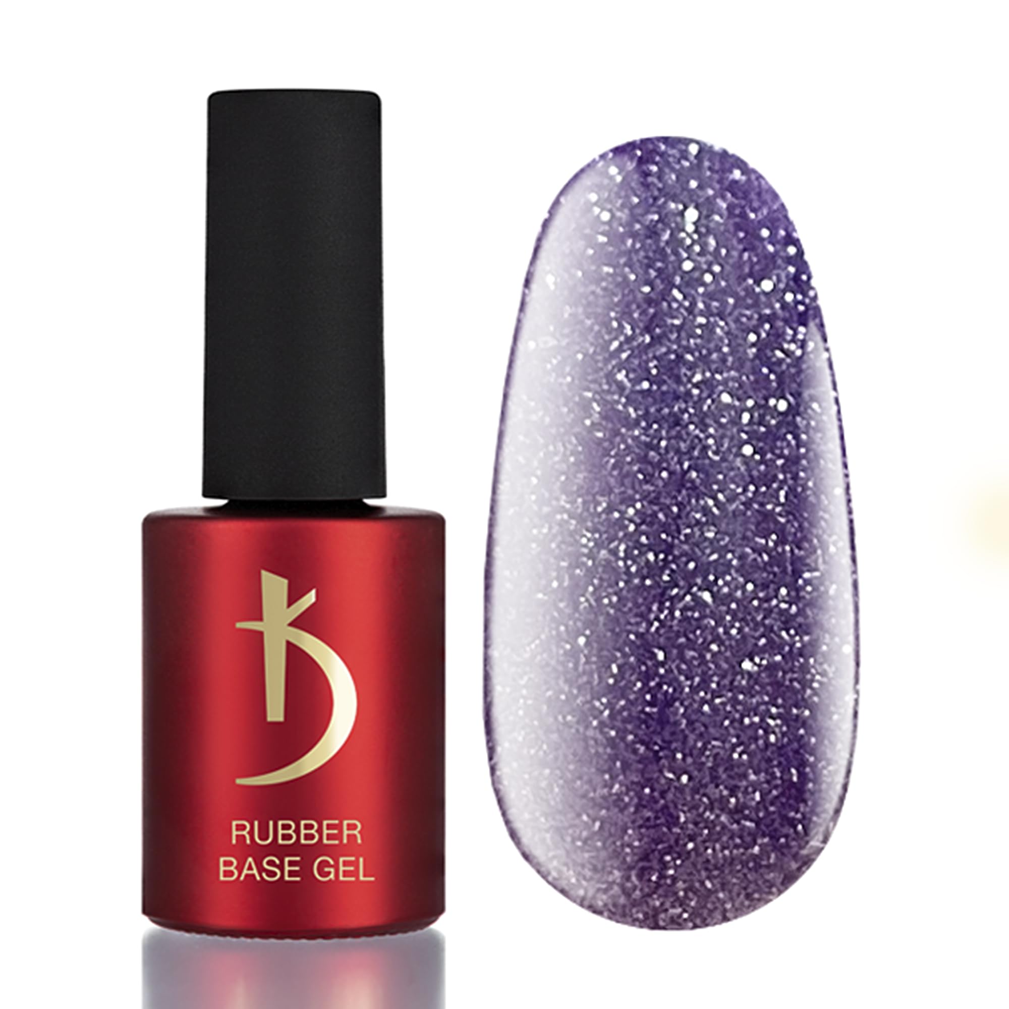 K Professional Rubber Base Gel - Base Coat Shimmer - Violet Glitter Reflective Nail Polish - 15 ml - Base Coat - Purple Glitter UV Nail Polish - Gel Nails - UV LED Violet Reflective