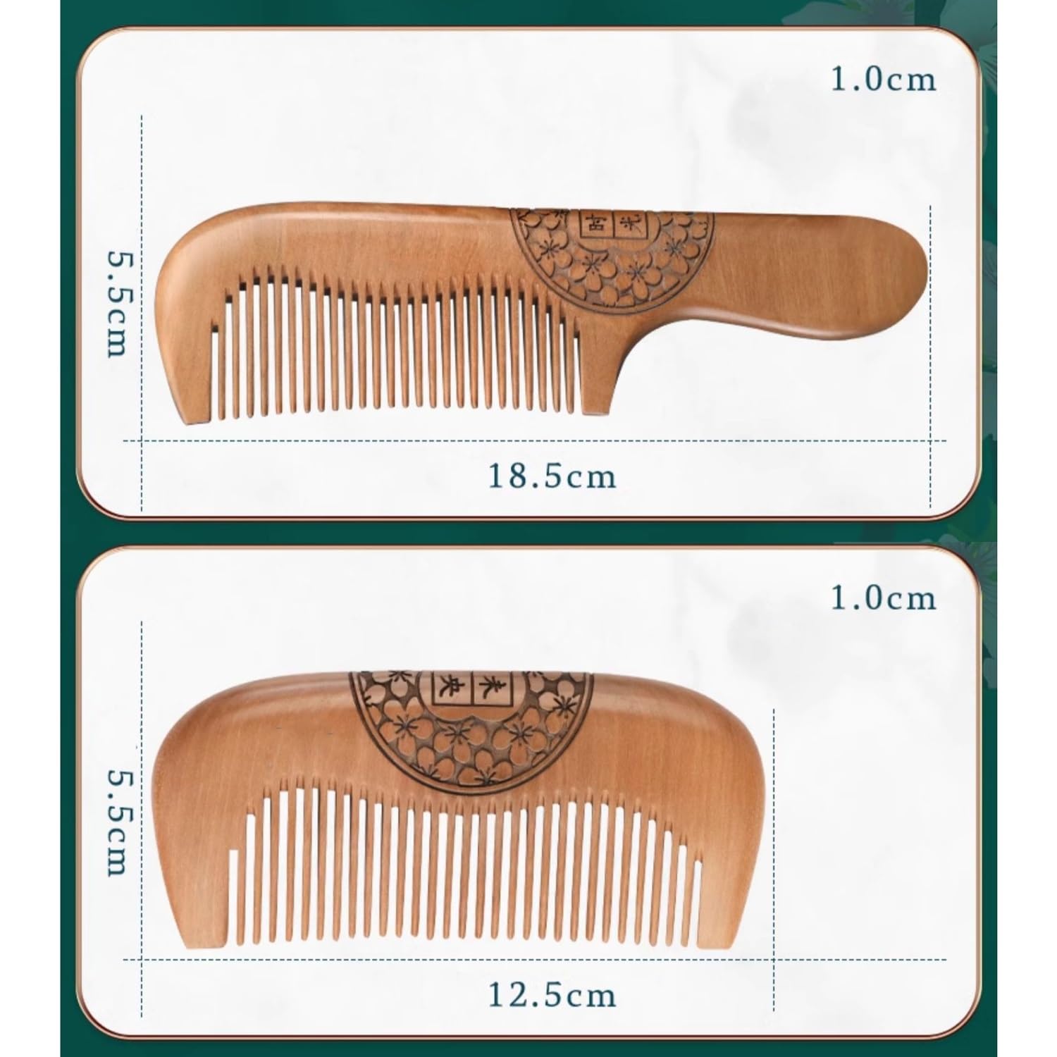 Juego de 2 peines para el Cabello, Peine de Madera de durazno antiestático, peines de Madera de Dientes Finos para desenredar el Cabello para Regalo de Mujer