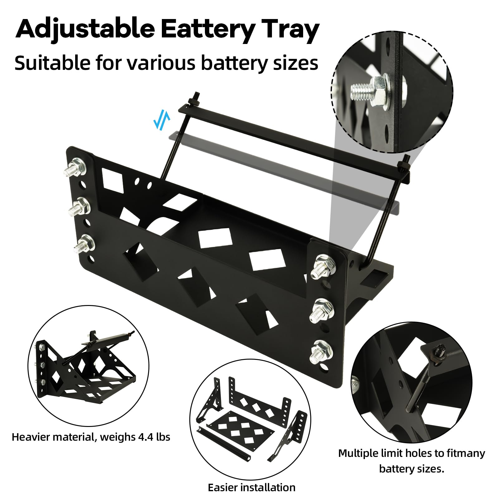 Heavy-Duty Metal Battery Box - Universal Steel Tray For Cars, Boats & RVs
