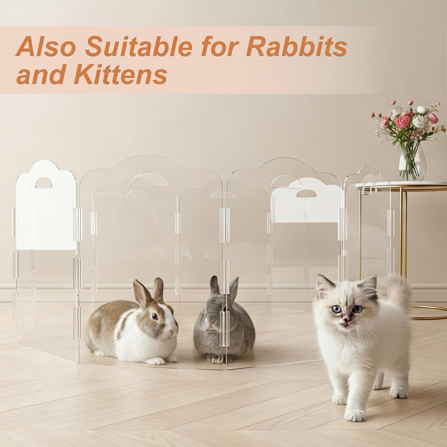 Clear Acrylic Dog Gate Indoor, Free-Standing Pet Gate, 24" Height (Size M) Foldable 6 Modular Panels, Dog Fence for Doorways, Hallways, Stairs, No Drilling, Perfect for Puppies and Small Pets