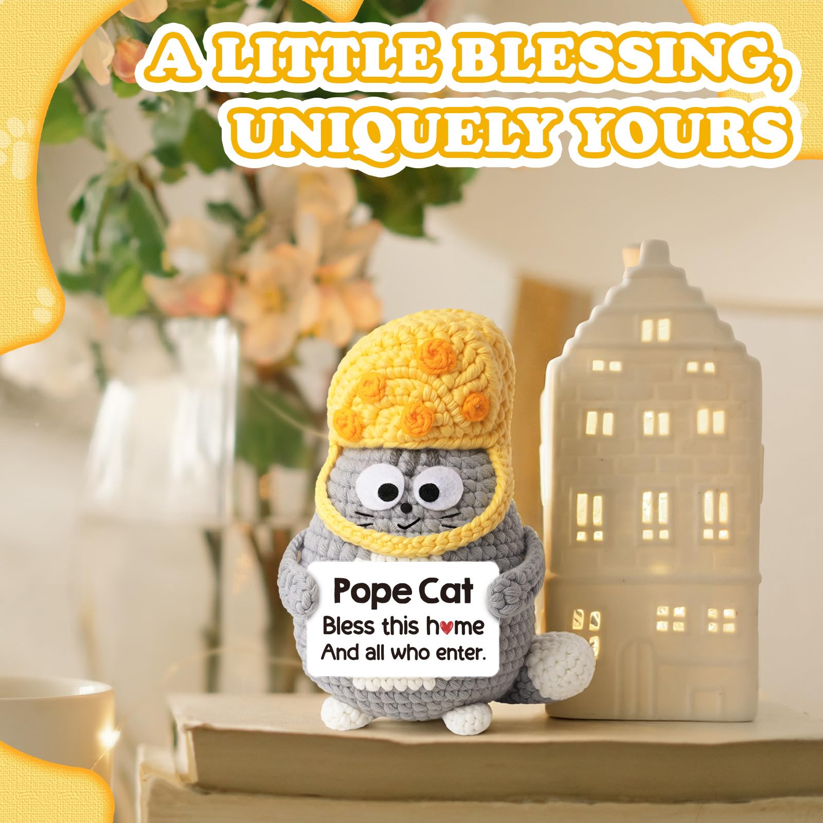 House Warming Gifts New Home, Funny Crochet Pope Cat, New Home Gift Ideas, Home Warming Present for Women Men Friends, Housewarming Gifts New Apartment, Cute Mini Crochet Cat Animals