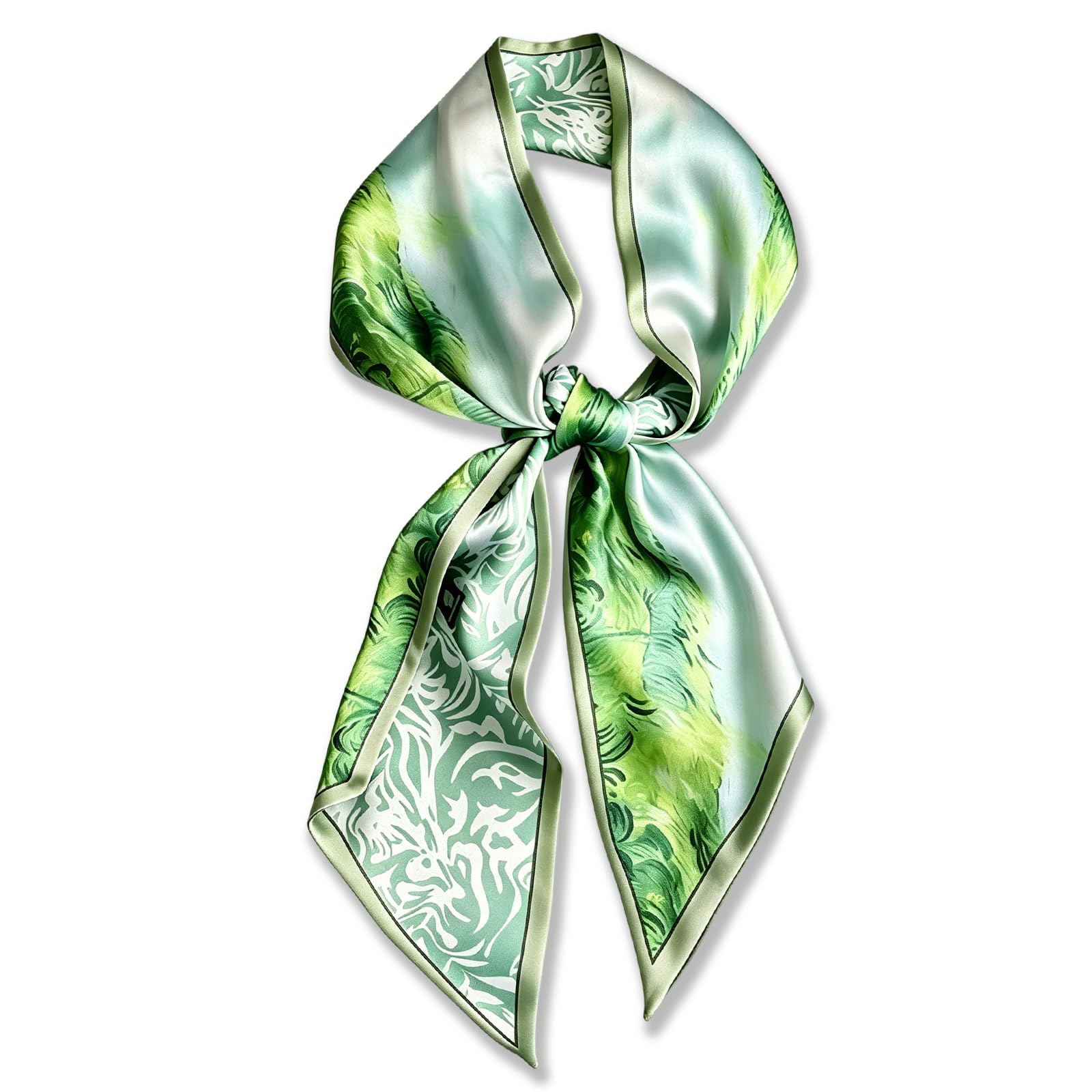 bharatbazaar 1 PCS Skinny Scarf for Women Floral Faux Silk Long Hair Scarf Lightweight Satin Purse Scarf for Handbags-picture-28