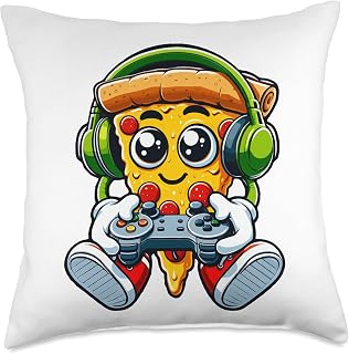 Funny Gamer Pizza Gaming Food Lovers Play Video Games Throw Pillow