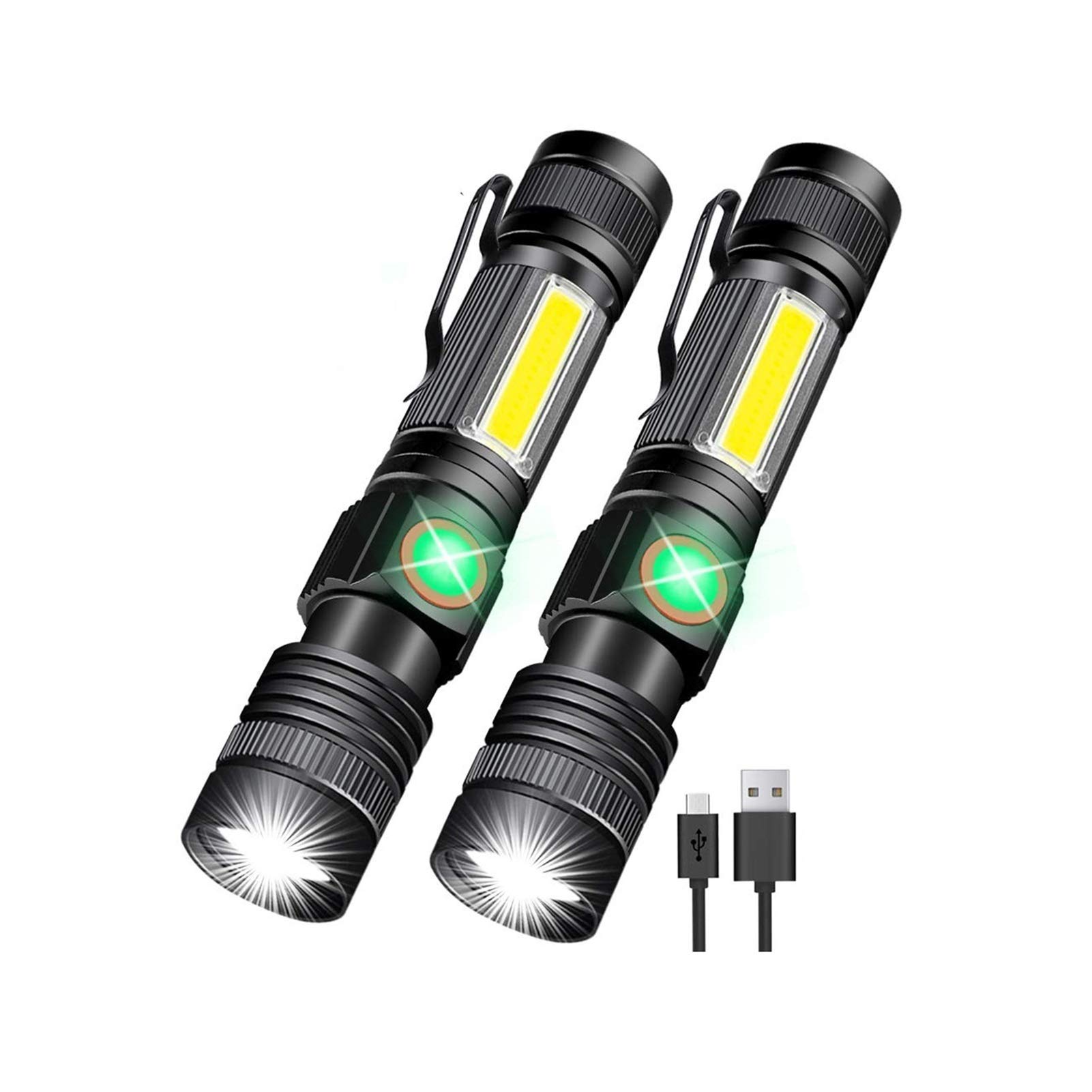 Linterna Recargable por USB, Linterna LED magnética, Linterna táctica LED superbrillante con luz Lateral COB, Impermeable, con Zoom, la Mejor Linterna for Acampar y emergencias.