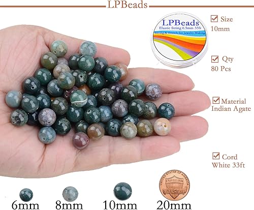 Miniatura 2 de LPBeads Piedras preciosas redondas pulidas naturales con cordón elástico para hacer joyería, creación de pulseras, joyería de bricolaje
