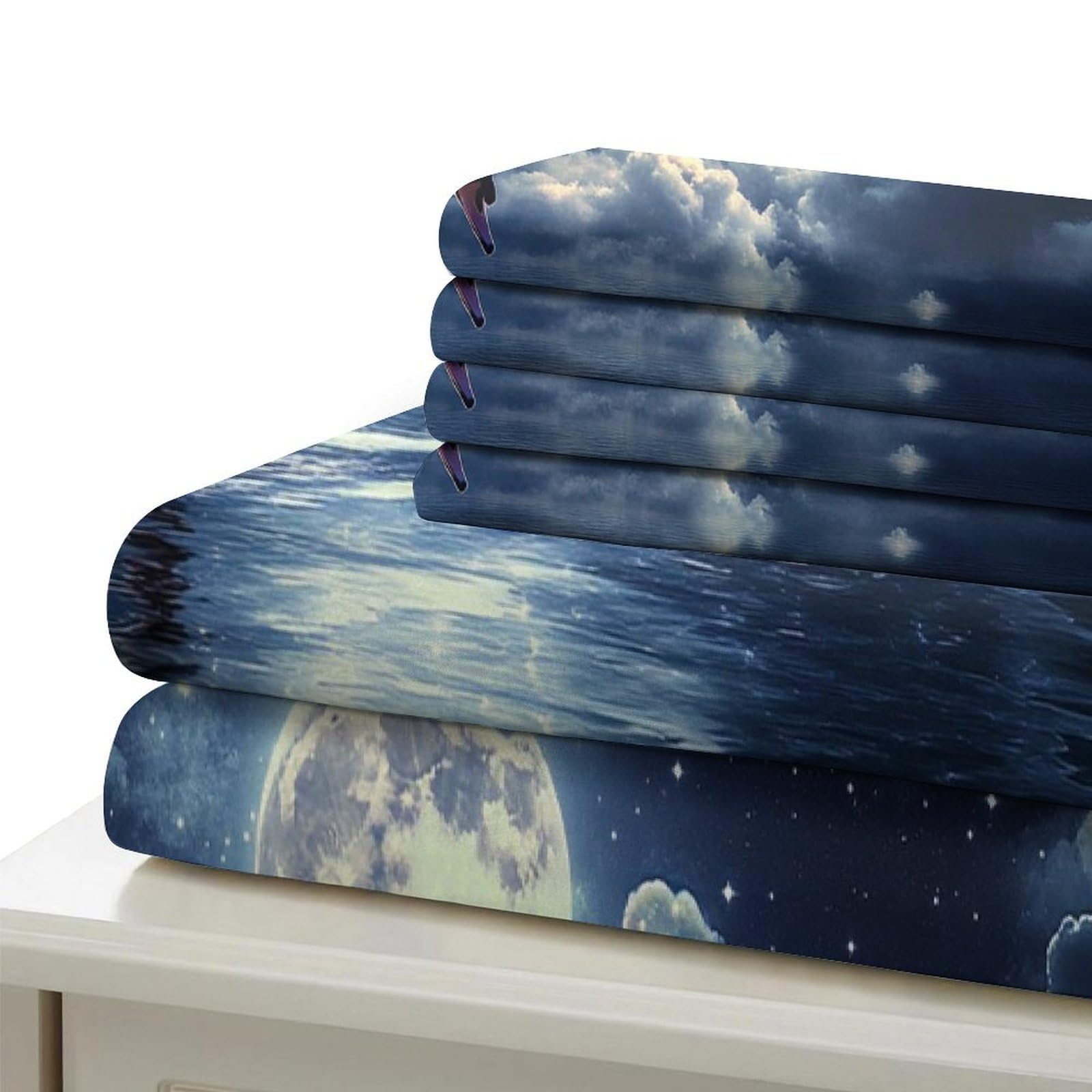Chiaro di luna del cigno Impressione 3D 3 pz fodera per edredone Scena di fantasia notturna coperteletto microfibra morbida traspirante per ragazzi bambini adulti Super king（260x220cm）