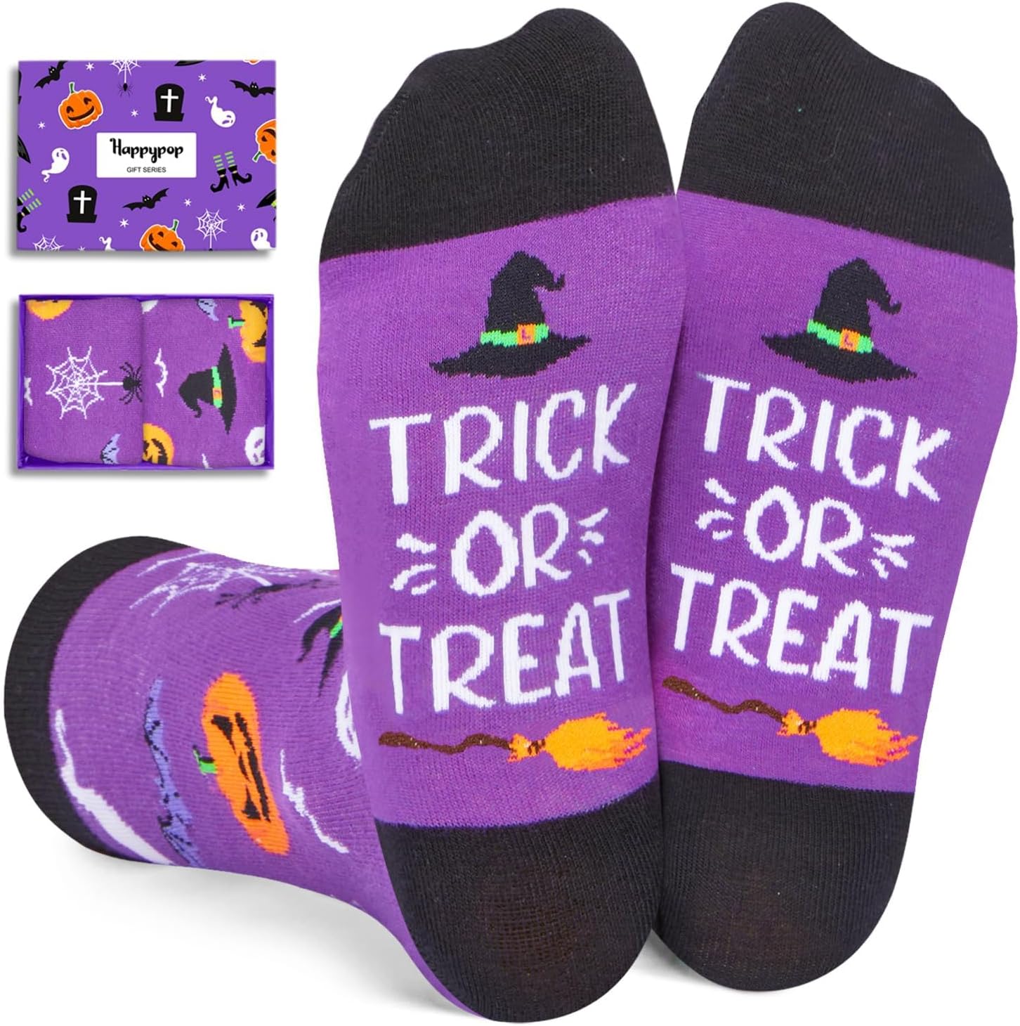 HAPPYPOP Halloween Witch Ghost Gifts - Spooky Socks for Kids Adults, Ghost Witch Socks