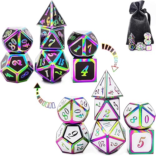 HAOMEJA Juego de 7 dados de flores de metal huecos DND para juego de roles DD plata antigua