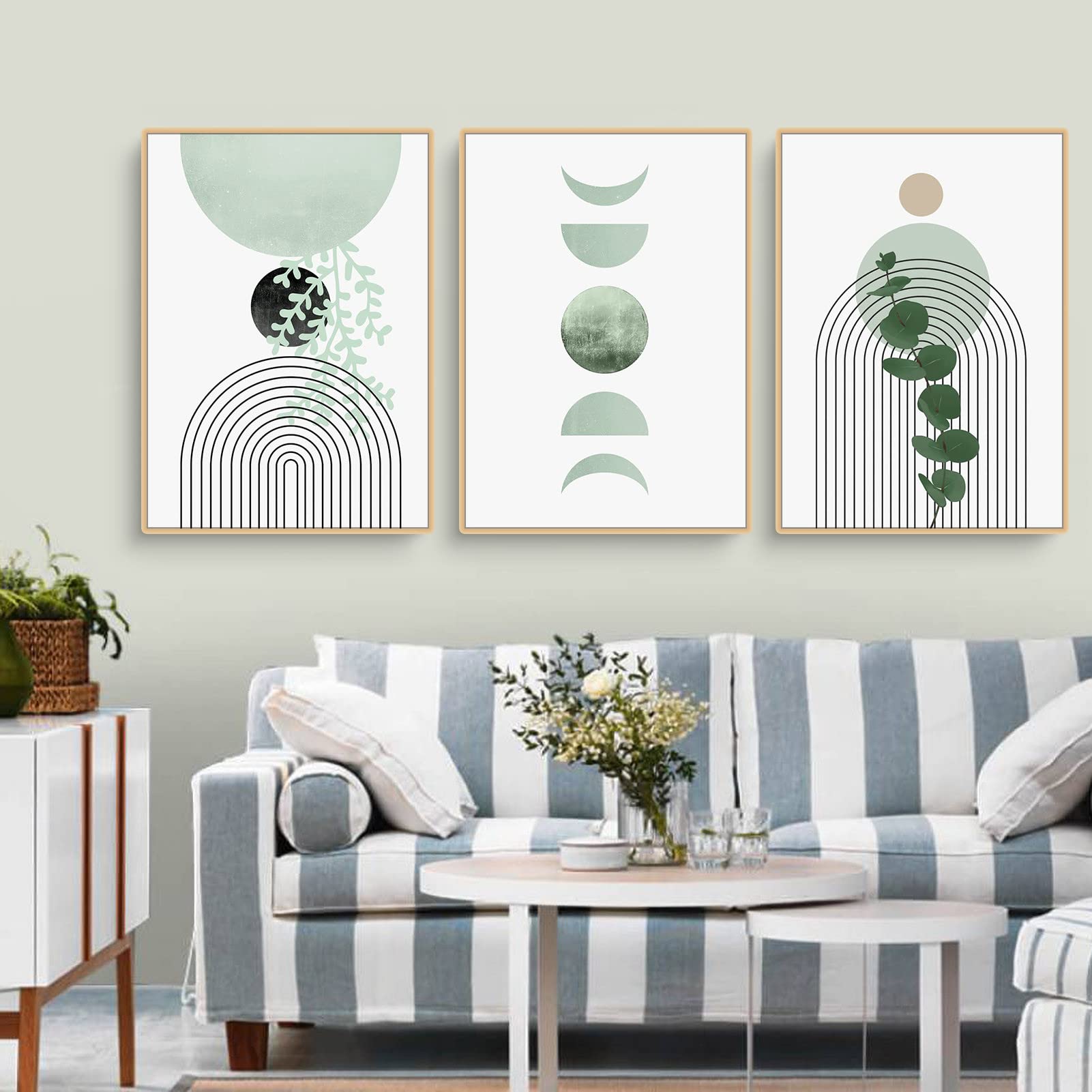 Martin Kench Lot de 3 posters bohémiens, images esthétiques de plante verte, tableaux muraux modernes, décoration de salon, chambre à coucher, sans cadre, C, 50 x 70 cm