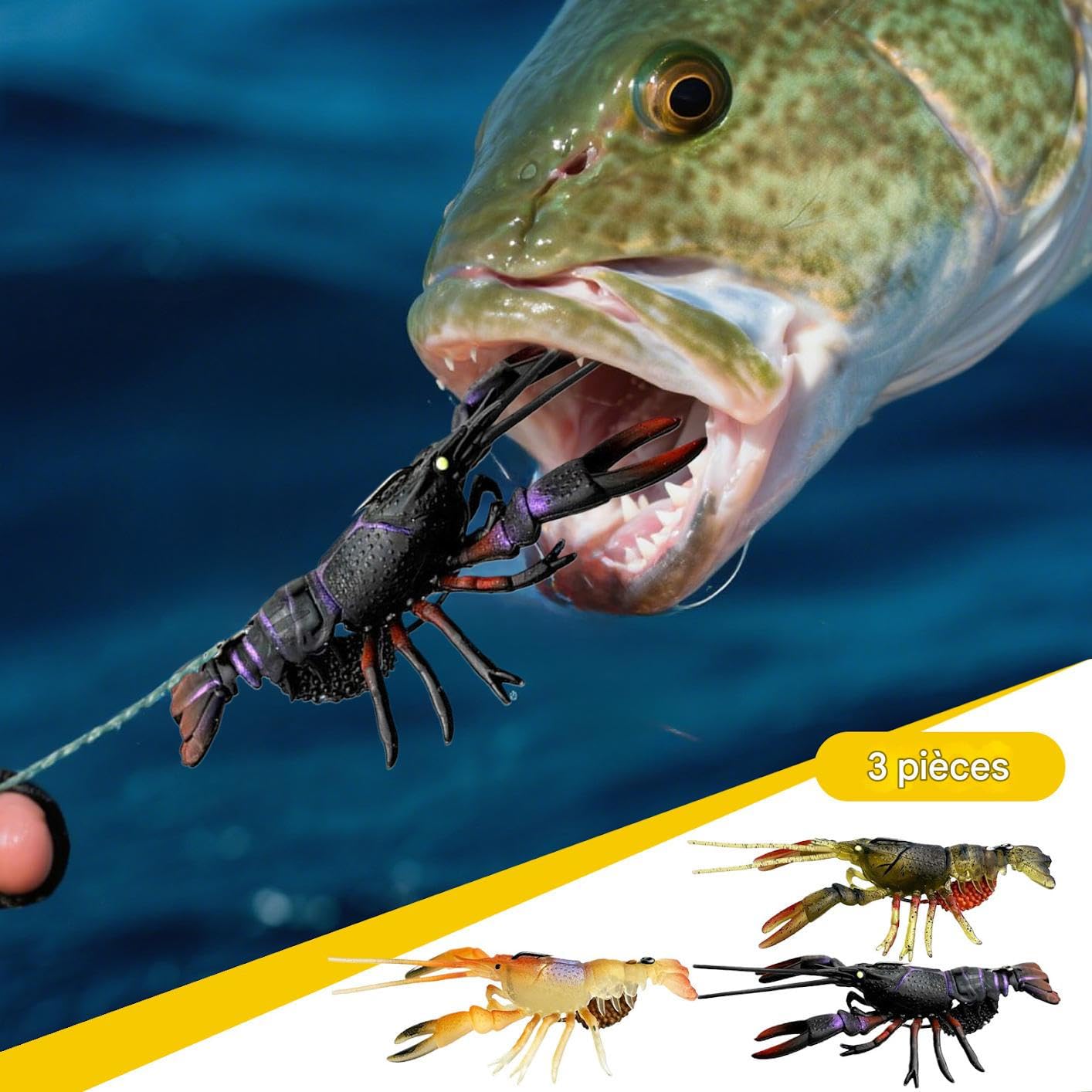 Esca di Gambero | Esca Pesca Jig | 3 Esche morbide Simulazione Esca Nuotatore per Uomini Pesca in Acqua Dolce o Salata Campeggio Avventura All'aperto