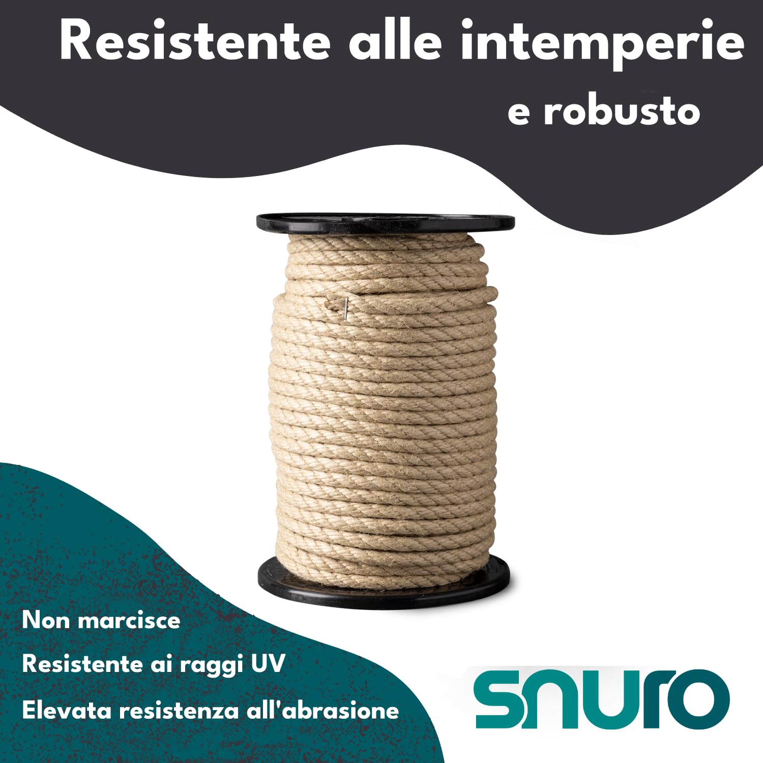 Corda sintetica (8 mm, 50 m) - Corda intrecciata con vista naturale - Corda versatile per il tempo libero, lo sport e la decorazione, forza di rottura 480 kg