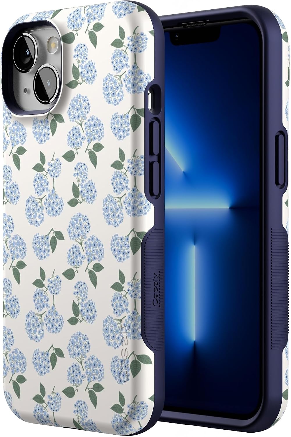 Casely iPhone 13 Case | Nantucket Cottage | Blue Hydrangea | Bold Protective Design | Compatible with MagSafe