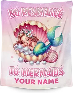 Custom Mermaid Blanket for Girls - Black Soft Fuzzy Throw Blanket Gifts - 60x80 Inches Cute Blankets for Bed, Couch & Living Room