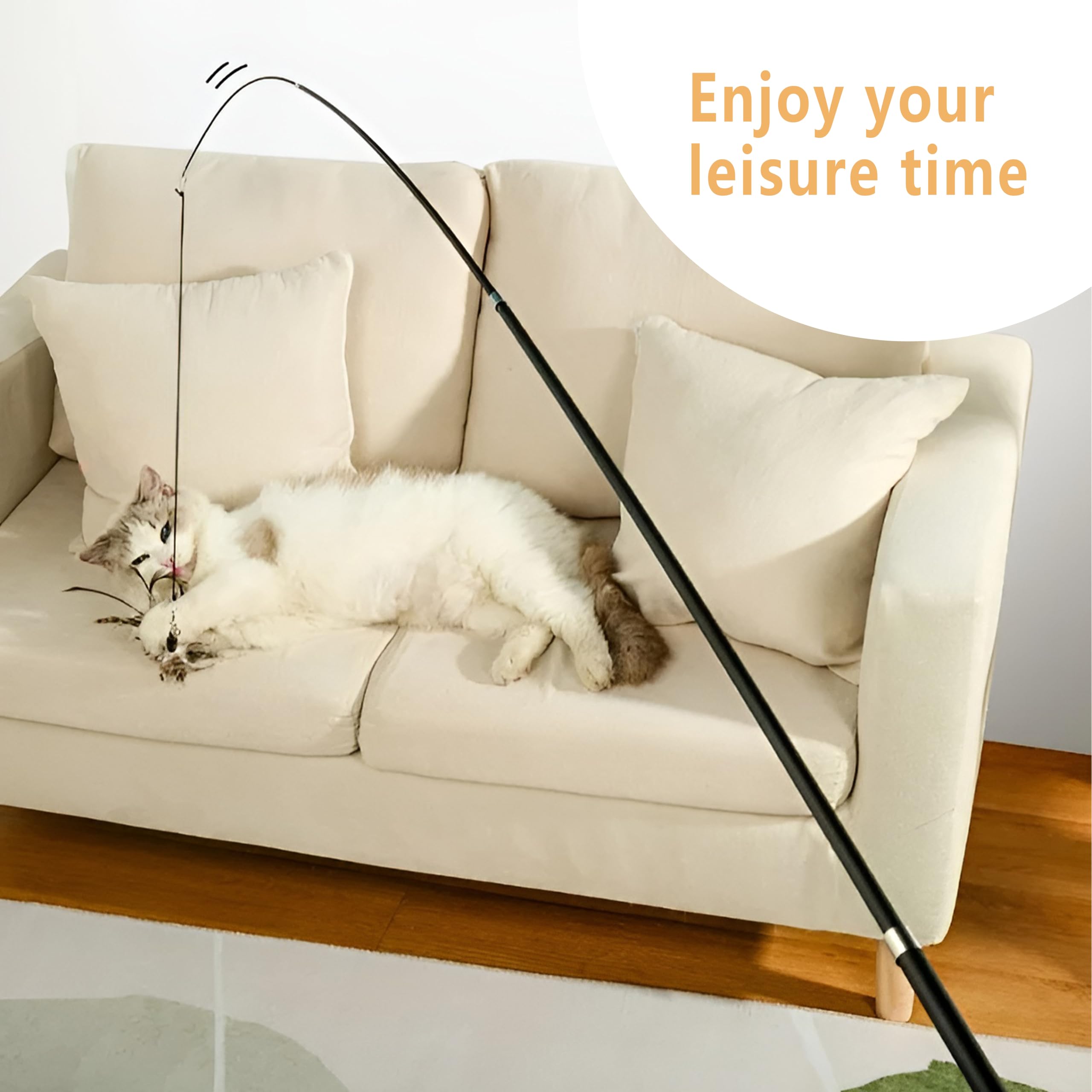 ACTOYS Giochi per Gatti in Casa, Canna Pesca Gatto, 69 inches, Giochi Gatto Interattivi, Canna Pesca Fissa Gatti (Lungo)