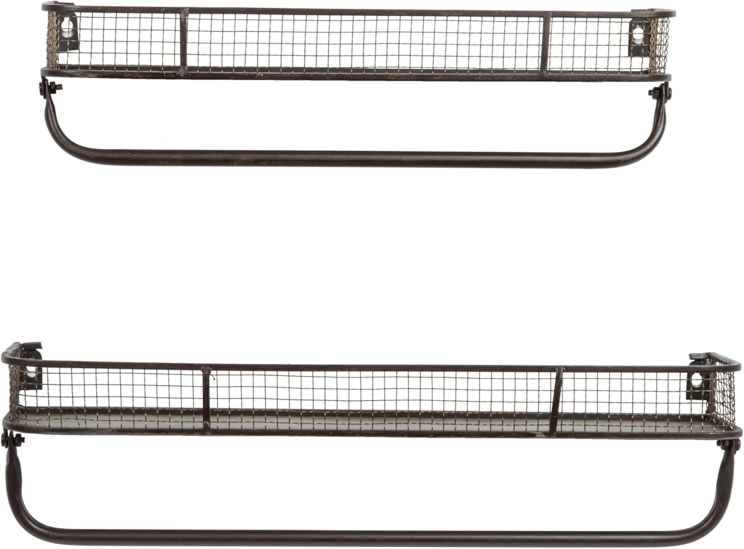 Gray Iron Floating Wall Shelves with Hanging Bar, Set of 2