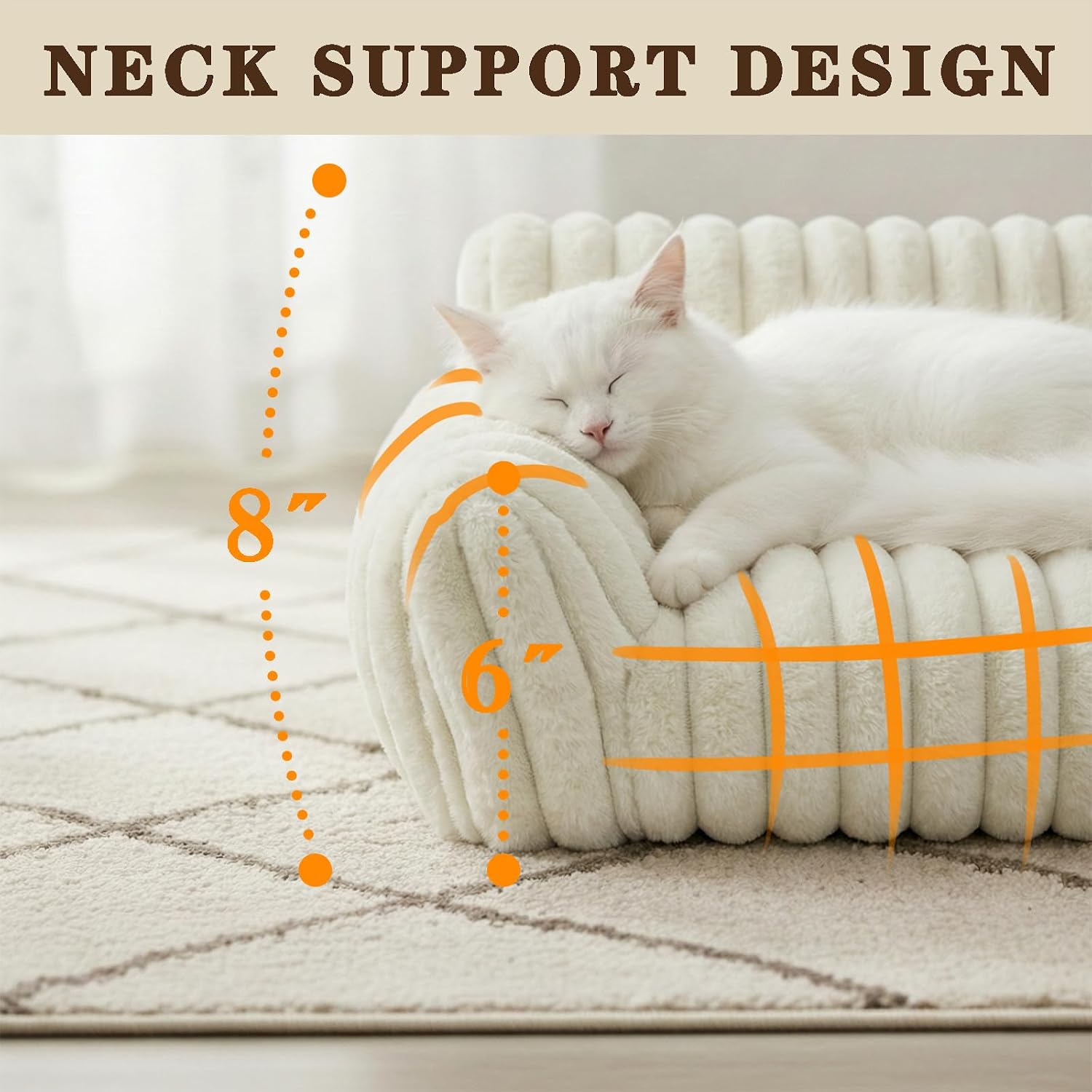 Cat Couch Bed for Small Cats & Indoor Cats, Square Cat Bed and Pet Sofa for Small/Medium Dogs - Removable Washable Dog Bed Cover (White, Large)