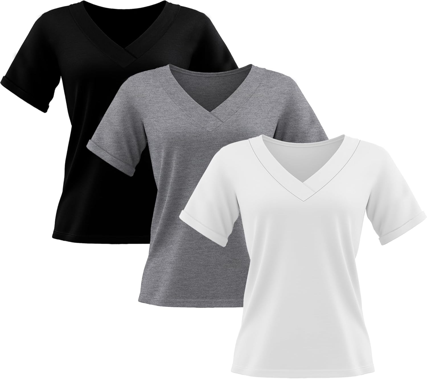 Huukeay 3 Pack V Neck T Shirts for Women Trendy Short Sleeve Shirts Loose Fit Soft Tops Dressy Casual Work Top Basic Tee - Image 4