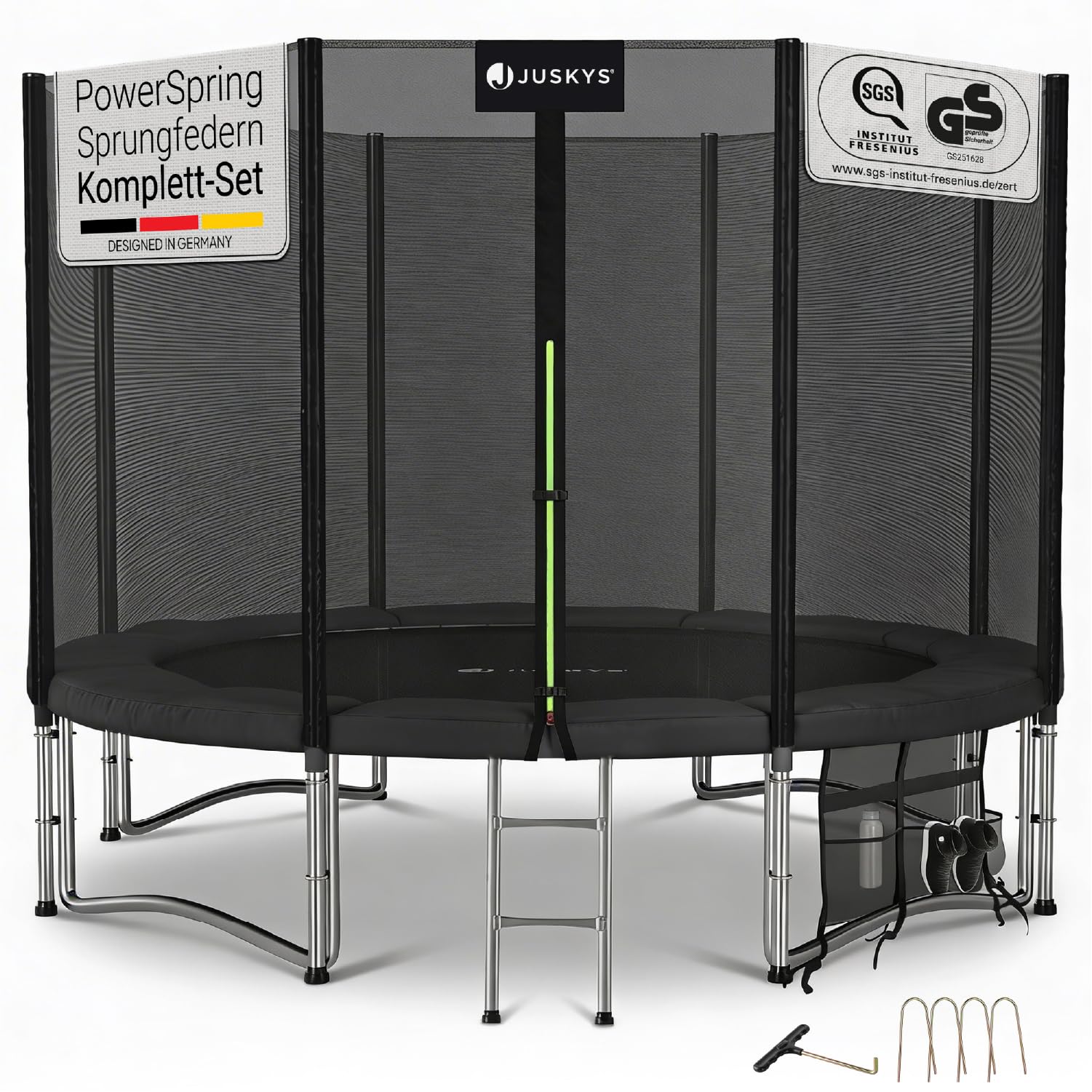 Juskys Gartentrampolin JumpMaster XL Ø 305 cm – JumpMaster XL mit Netz, Leiter & Bodenanker
