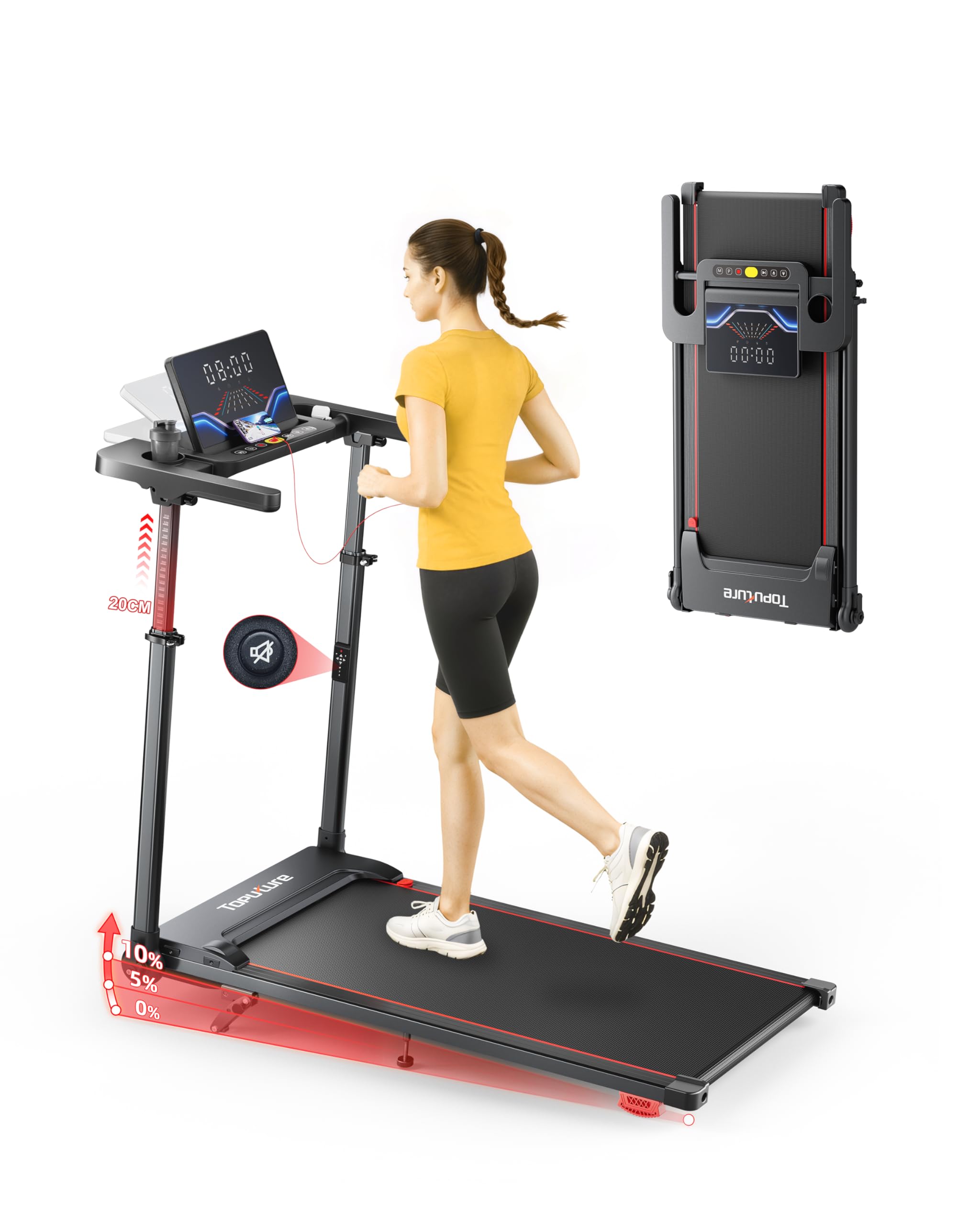 Tapis de Course 6 en 1,Inclinable 10%,Vitesse 12KM/H,Colonne Montante télescopique,2.5HP,Télécommande Mute,Walking Pad,Tapis de Marche,Tapis Roulant,Compact et Portable,Adapté aux familles