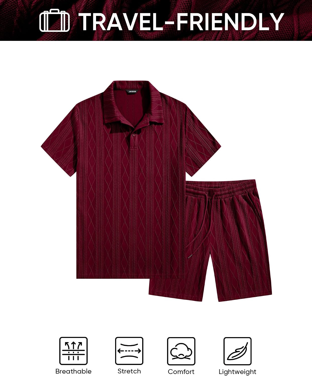 JMIERR Mens 2026 Casual 2 Piece Outfits Lounge Sets Jacquard Knit Short Sets Golf Short Sleeve Outfits for Beach Vacation
