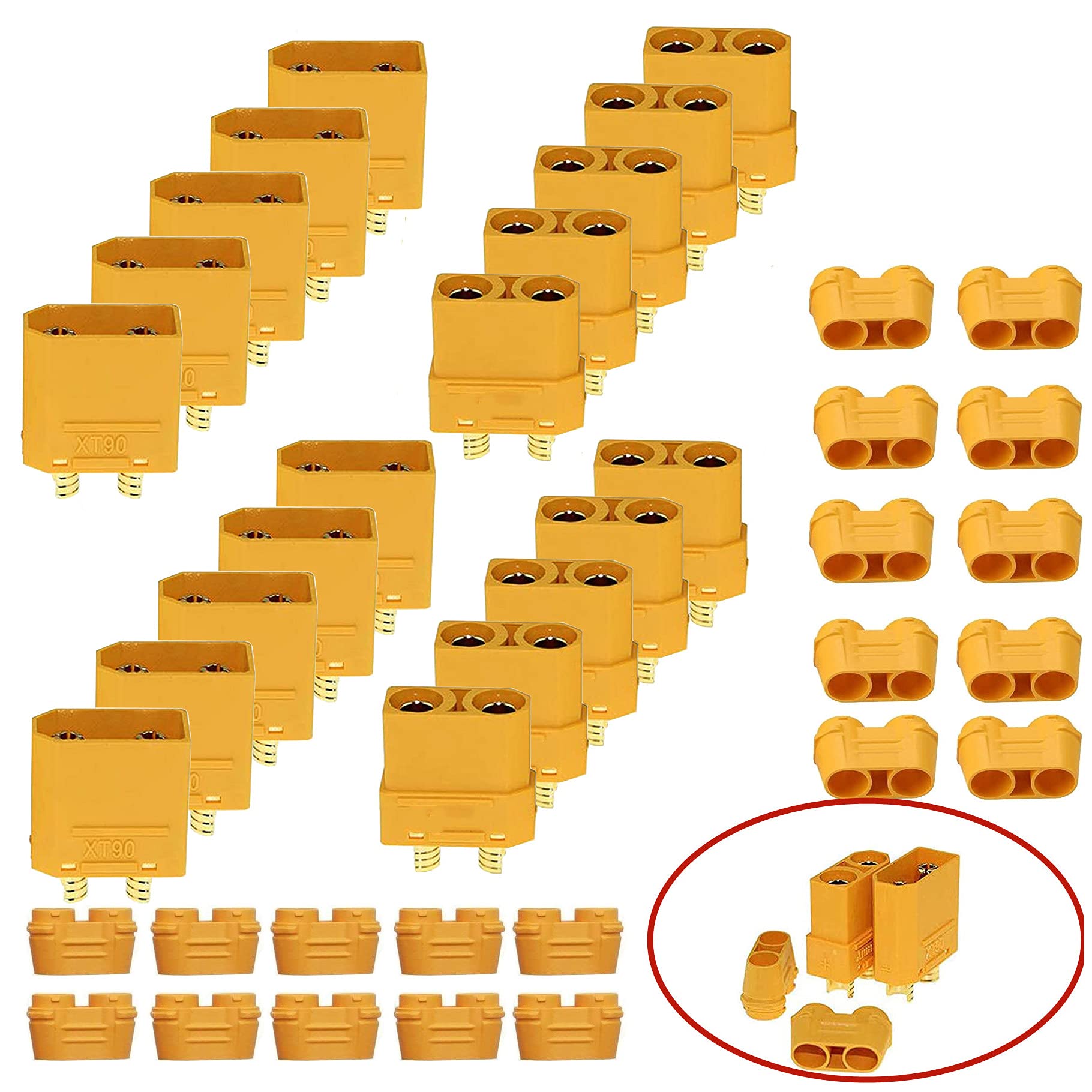 HUAZIZ 10 Pairs Connettore Spina XT90, XT90 Guaina , XT90Connettore Maschio Femmina ，Proiettile Connettori con Connettore di Alloggiamento Guaina per per Batteria Lipo RC Aerei Auto - 1