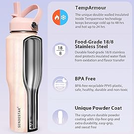 SENDESTAR 32oz Stainless Steel Water Bottle(Cold for 48 Hrs, Hot for 24 Hrs),Double Wall Vacuum Insulated Bottle with Straw Lid, Spout Lid and Flex Cap, Fit in Any Car Cup Holder,Laser Pink