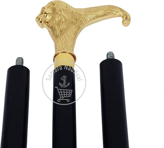 Samara Nautical Brass Walking Stick Solid Vintage Designer Lion Head Wooden Cane Antique Style