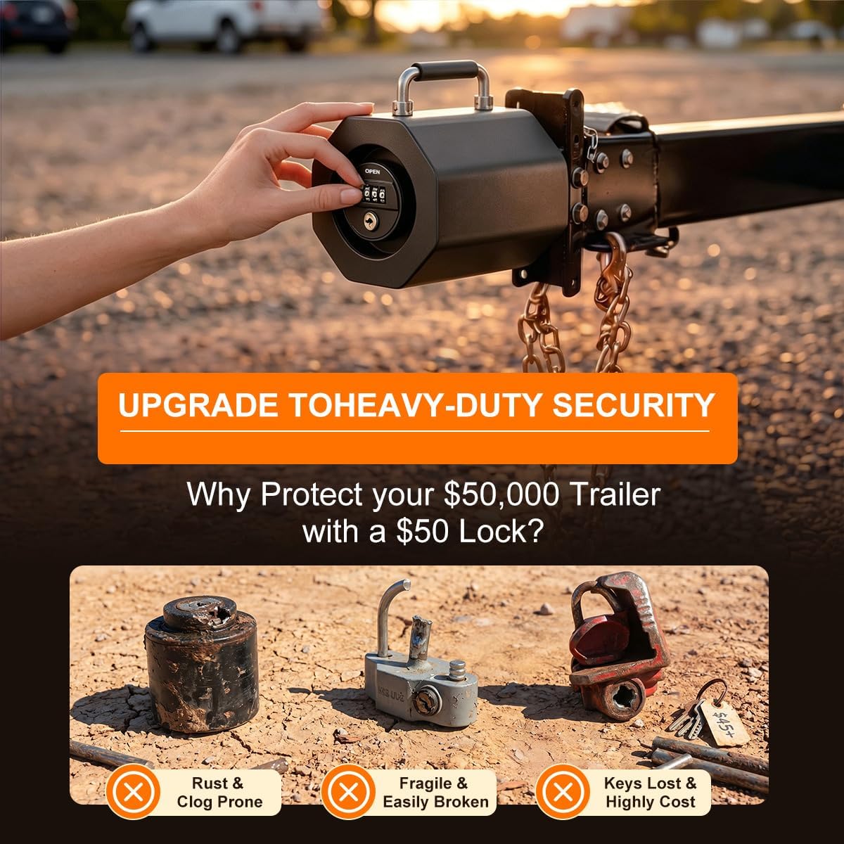 2 5/16" Anti-Theft Trailer Lock, 2 5/16" Keyless Trailer Hitch Coupler Lock, Easy Install Combination Trailer Hitch Locks with Handle for RV, Boat, Camper, Caravan