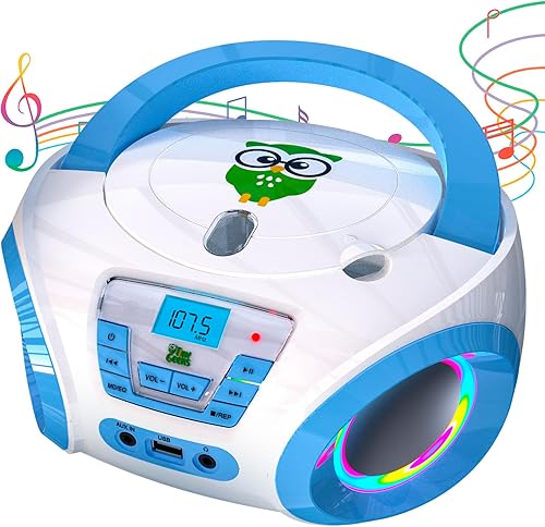 Tunes Reproductor de CD para niños Boombox - NUEVO 2023 - Radio FM - Baterías incluidas - Linda radio CD blanca con altavoces para niños y bebés -