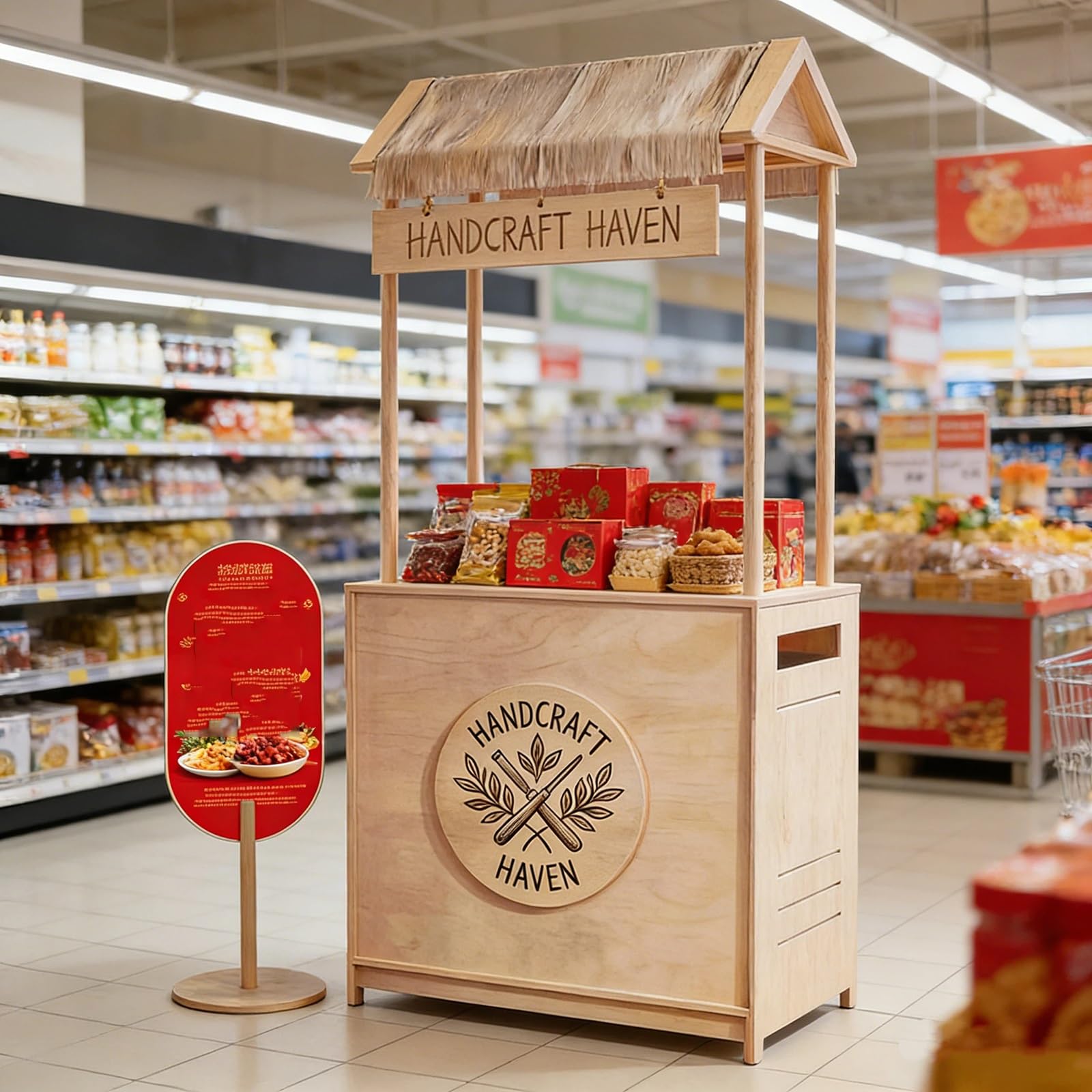 Drewniany Stojak Targowy z Możliwością Personalizacji, Drewniany Wózek Ekspozycyjny, Idealny do Butików, Targów Rolniczych, Wesel i Imprez Komercyjnych