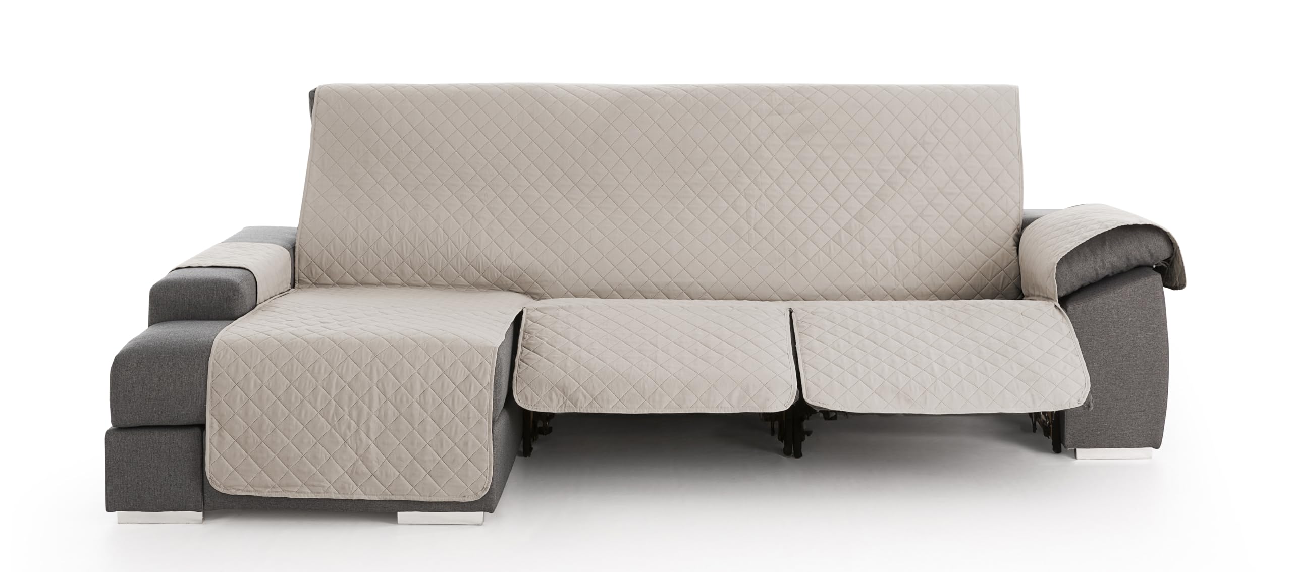 Milica Quilted Chaise Longue Relax Sofa Cover | Suitable for Right or Left Arm | Adjustable Reclining Seats | Washable | Made in Spain | Size 280 cm | Linen Colour