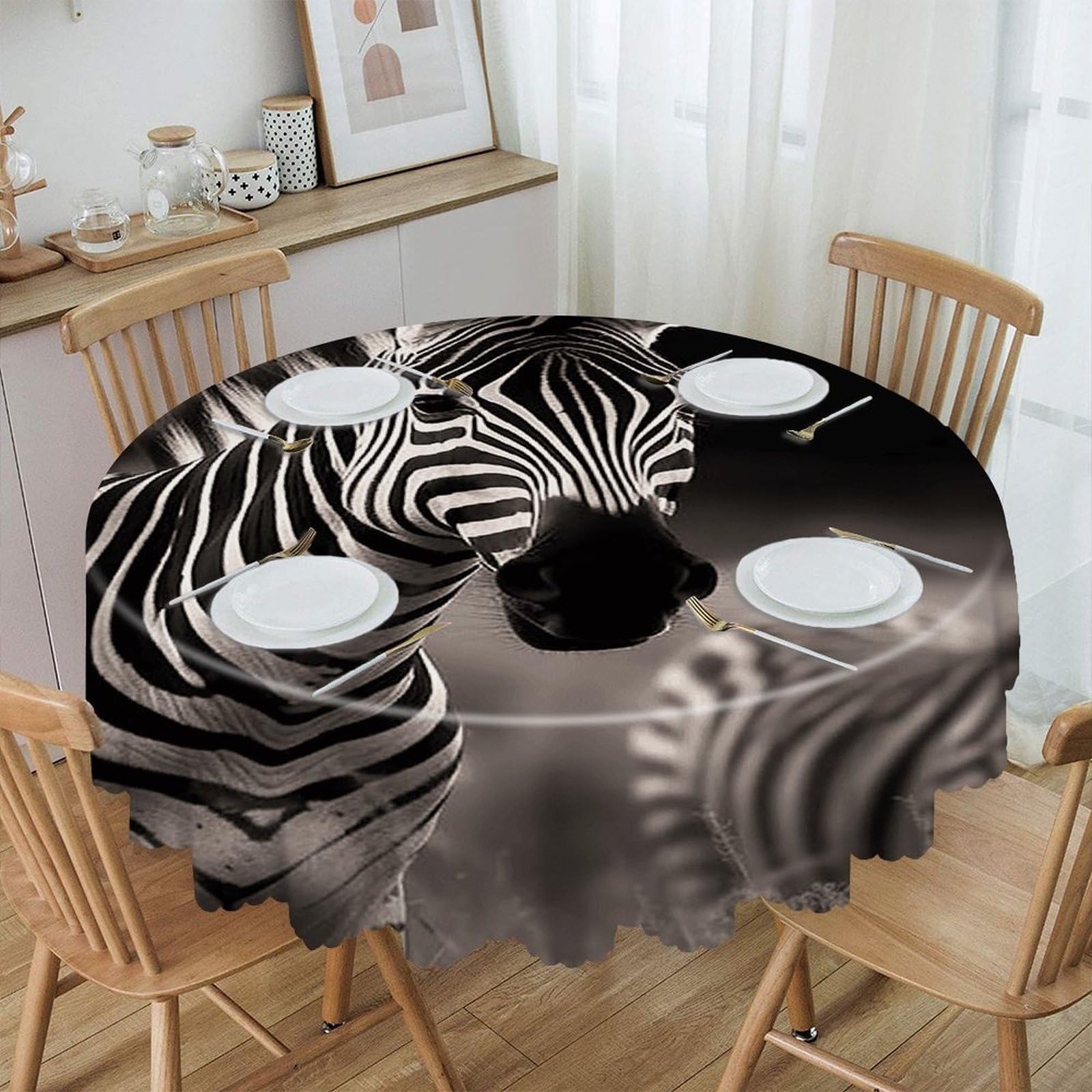 VstaDank Wild Animals Zebra Round Tablecloth Premium Polyester Table Cloth Heavy Duty Washable Fabric Tablecloth Waterproof Holiday Table Cover Decorative Tablecloths for Dining 60"