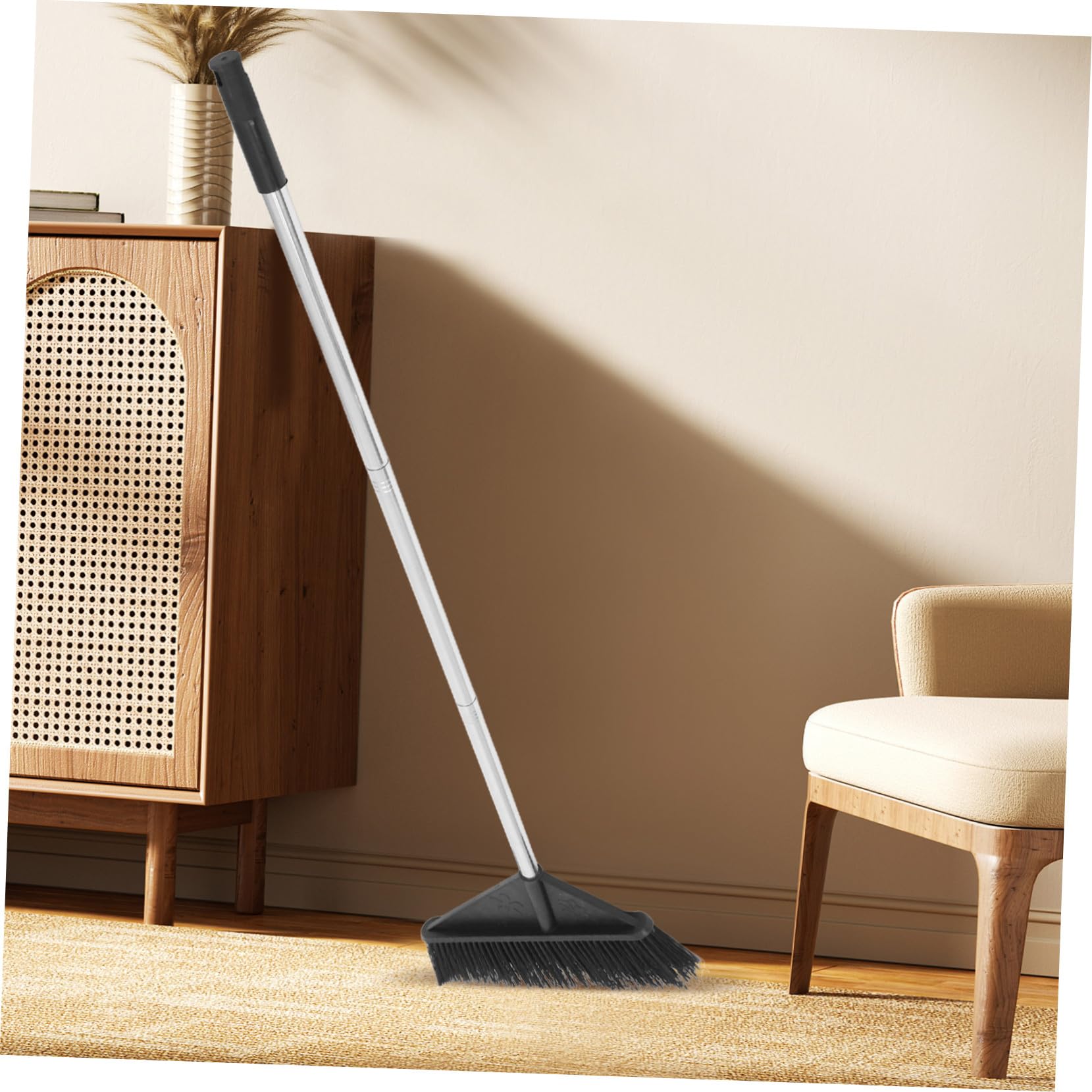 Anneome Escoba de Cerdas Duras para Limpieza y Jardín con Mango Resistente para Patios Almacenes y de Hormigón Color Negro Elegante