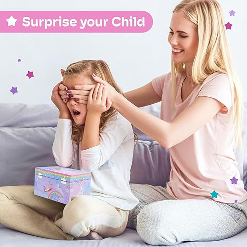 Miniatura 9 de Jewelkeeper Caja de almacenamiento de joyas musicales para niña con unicornio giratorio 6 x 465 x 35 pulgadas diseño arcoíris The Beautiful Dreamer