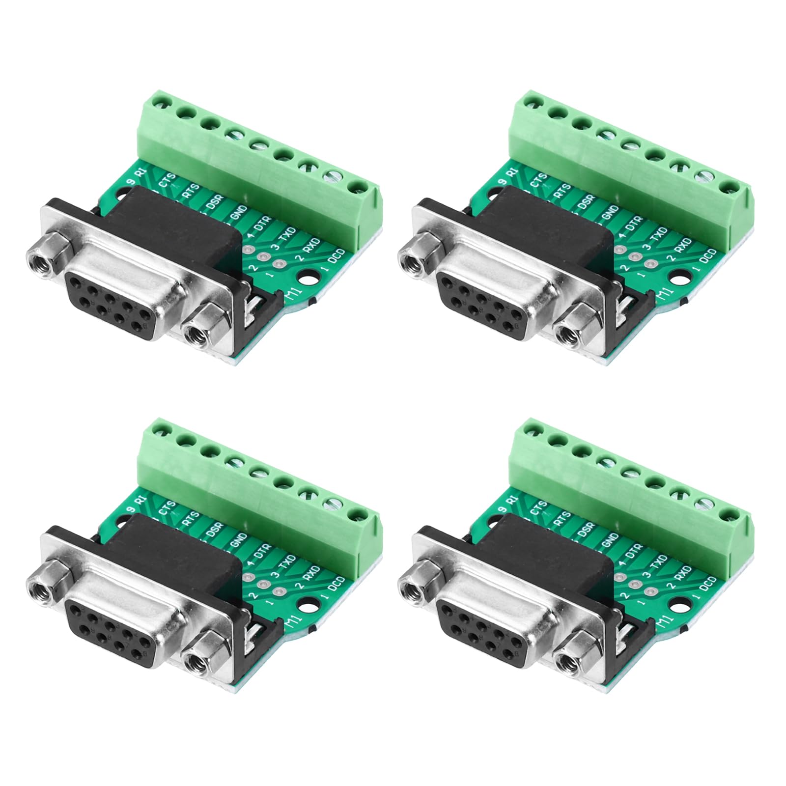 MECCANIXITY DB9 Breakout Connector/RS232 Serial 9 Pin Connector Female Socket 9-pin 2-Row Female Solderless Serial Port for Mechanical Equipment CNC Computers Pack of 4 with Thumb Screws