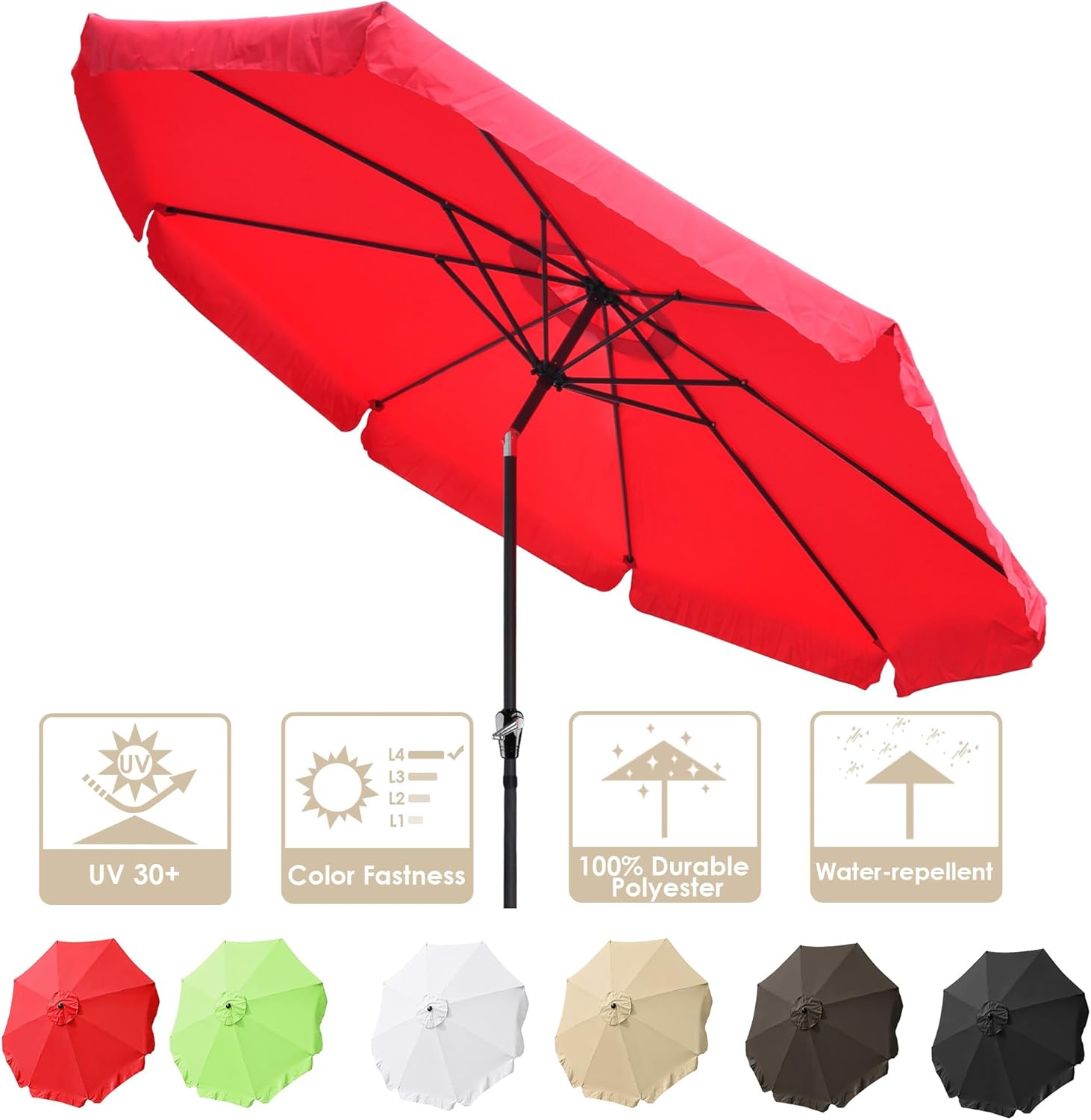Yescom 10FT Valance UV 30+ Metal Outdoor Patio Umbrella with Crank Tilt for Table Garden Yard Beach Pool Pond Market Pool Cafe