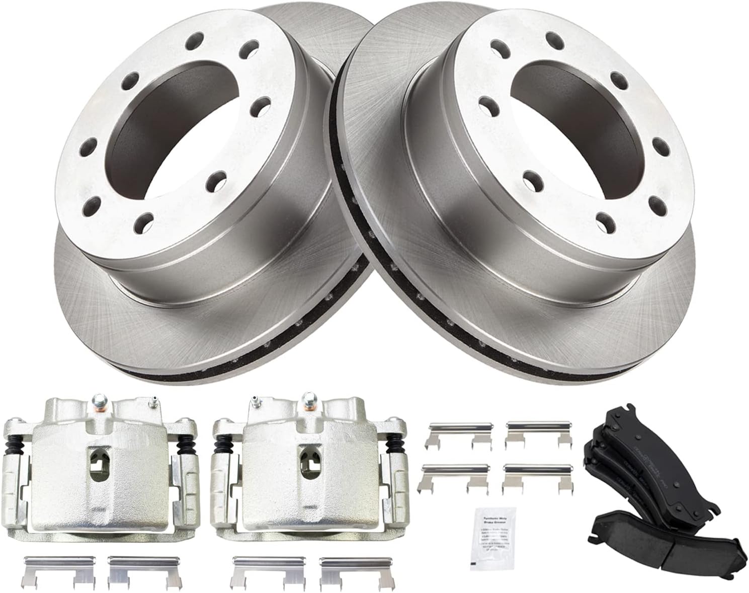 TRQ Rear Brake Pad & Rotor Kit Brake Caliper Brake Pads Brake Rotor Ceramic Vented Compatible with 2002-2006 Chevrolet Avalanche 2500 2001-2013 Suburban 2500 GMC Yukon XL 2500