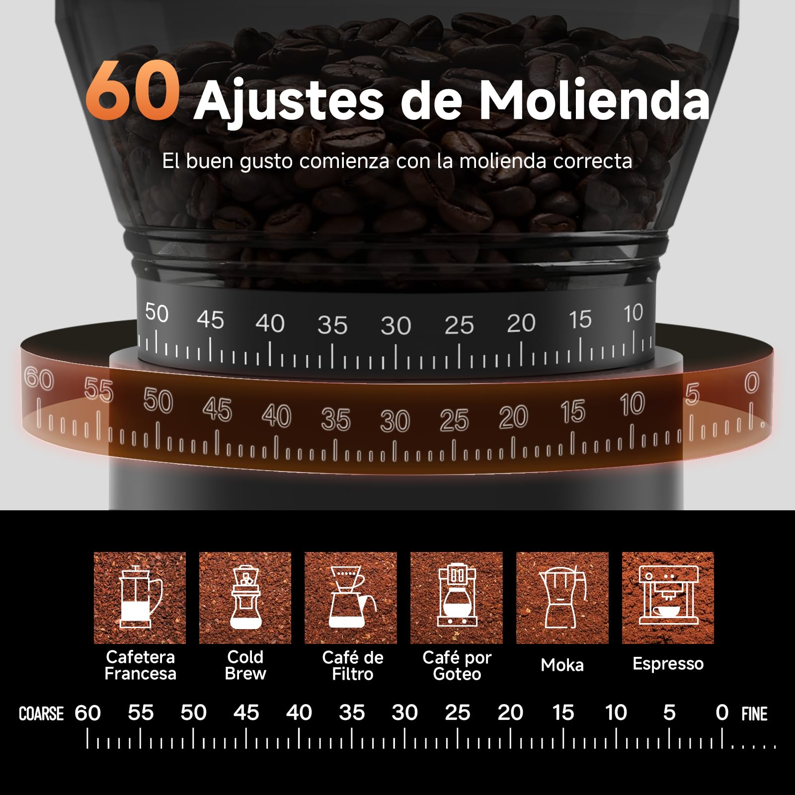 AAOBOSI Molinillo Café Eléctrico, Máquina de Café Portátil 110W, Batería 2600mAh, Máquina de Café con 60 Niveles de Molienda Personalizados, Incluye Portafiltro para Máquinas de Café Espresso