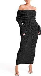 Womens Off Shoulder Summer Maxi Dress Bell Long Sleeve Sexy Bodycon Strapless Sheer Beach Swimsuit Coverup
