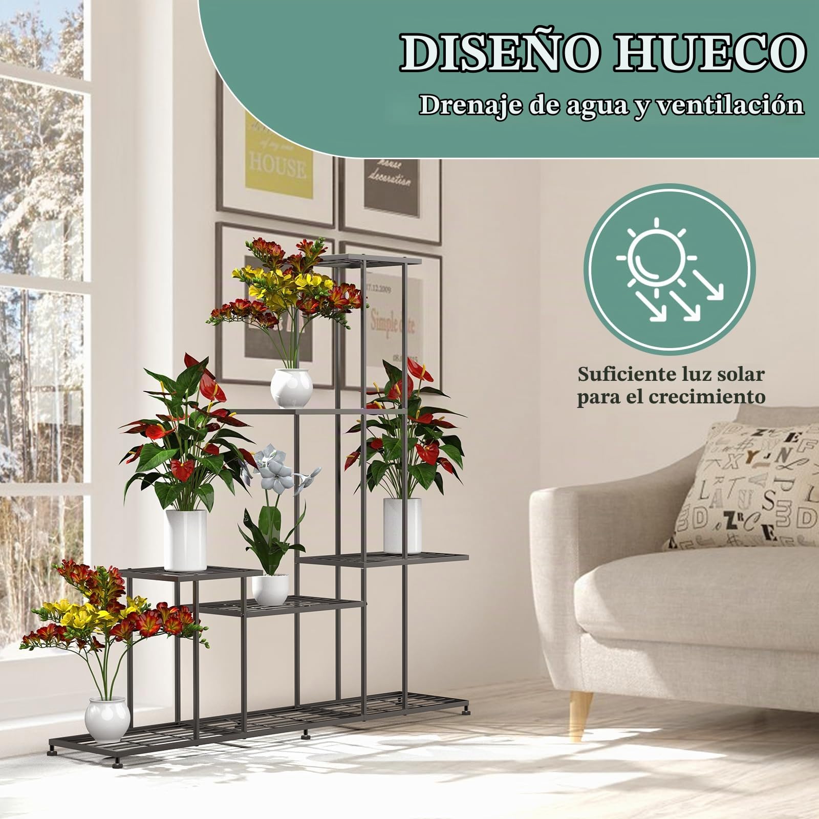 CPROSP Soporte para Plantas de Interior y Exterior de Metal Negro | Estantería para Plantas con 4 Niveles; Soporte para Macetas de Flores para Terraza, Jardín; Sala de Estar; Balcón Dormitorio