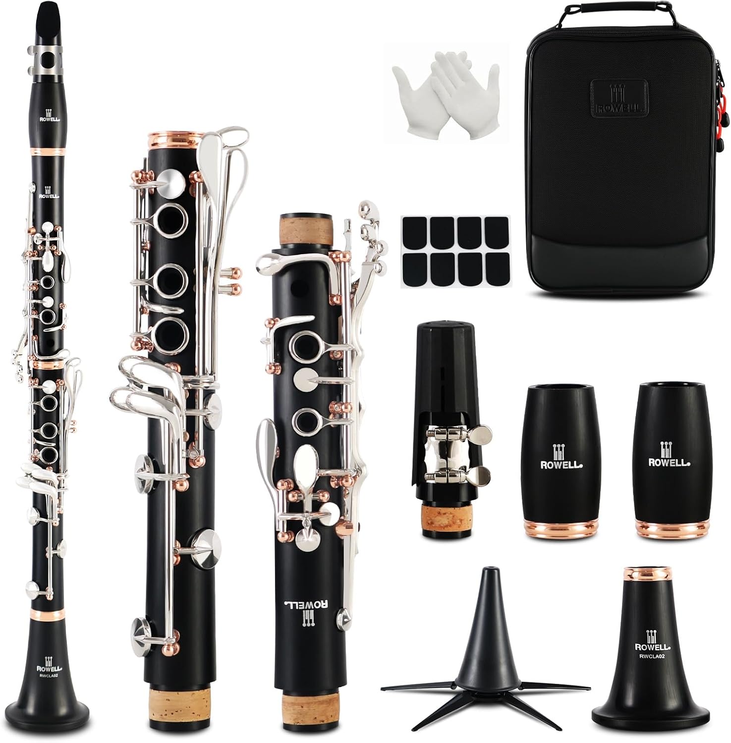 ROWELL Clarinet Professional 17 keys B Flat Clarinet Two-color Silver-plated Keys Clarinets for Performance Test with Professional Clarinets Case