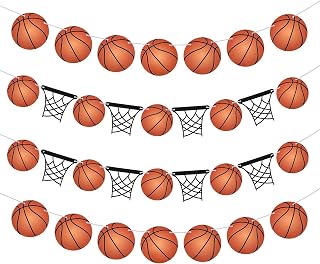 4 Pack Basketball Party Decorations, Basketball Hanging Banner Set for Party Banners Basketballs Hoop Garland Sports Theme Birthday Decor for Men Slam Game Parties Supplies