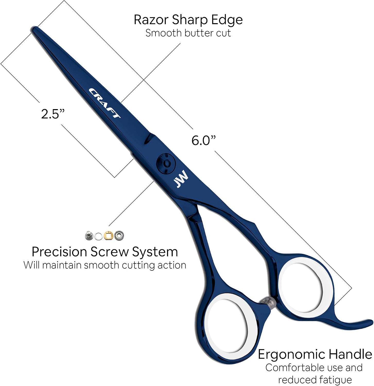 JW Shears Professional Hairdressing Shear, Thinner, Razor and Case Set (6.0" Blue) image 2