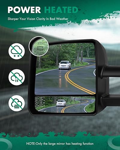 Miniatura 3 de SCITOO Espejos de remolque aptos para Toyota 2007-2017 para Tundra 2008-2017 para Toyota para Sequoia con control de potencia, señal de giro