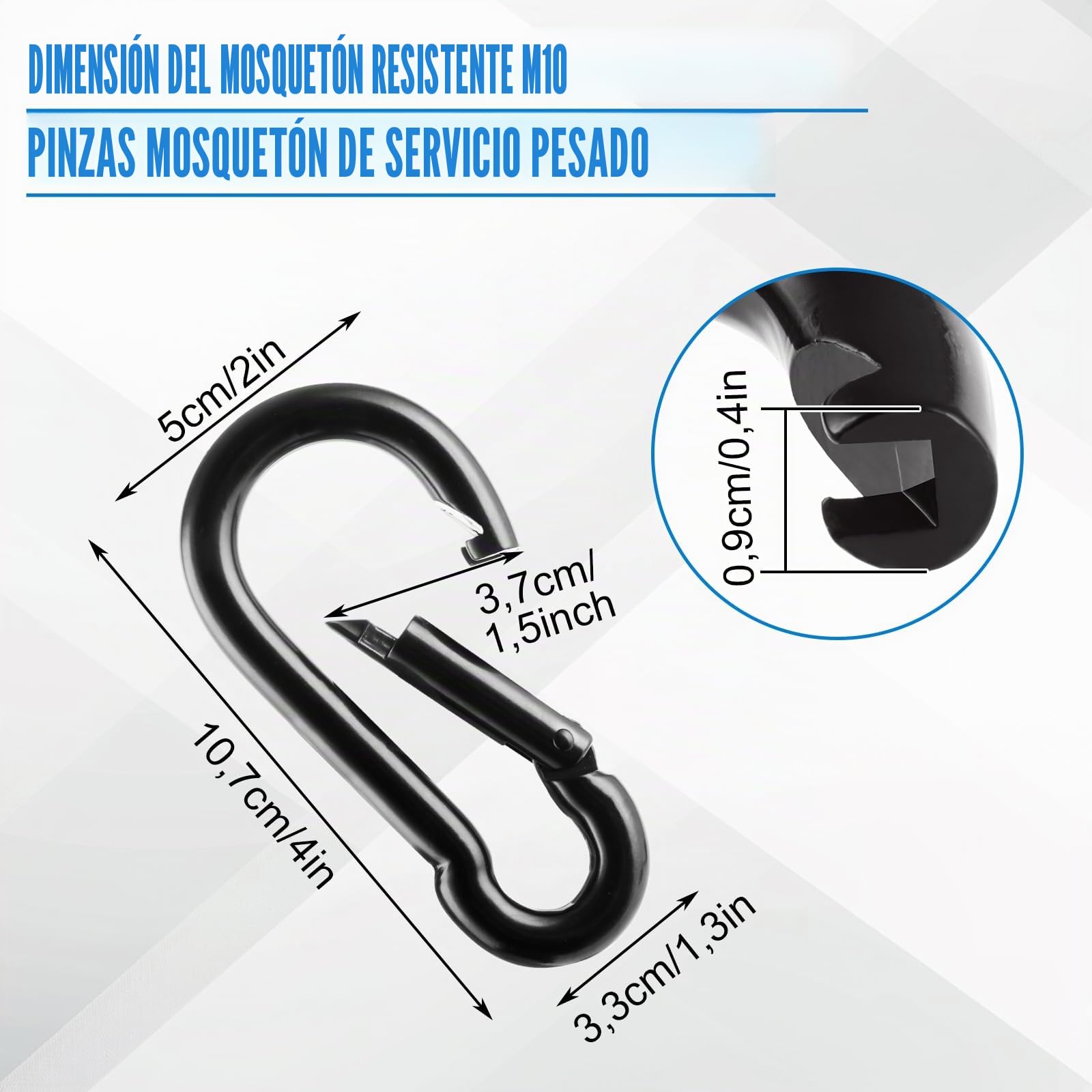 Mosquetón Grande M10 Acero Inoxidable 304, 100 mm, 600 kg Carga, para Camping Deportes y Trabajo Pesado - Mosquetones Grandes Acero Inoxidable